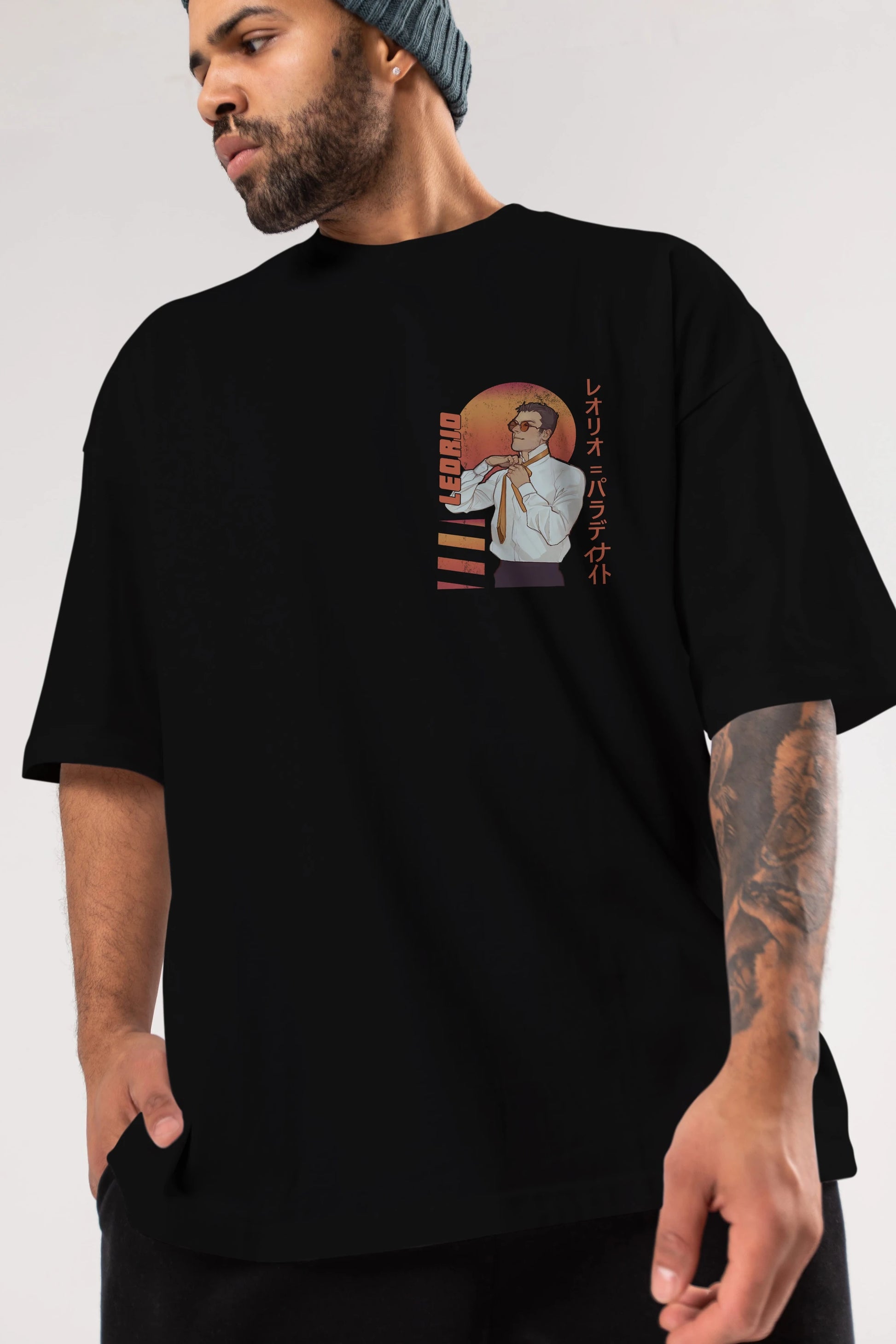 Leorio Paladiknight 5 (2) Ön Sol Baskılı Oversize t-shirt Erkek Kadın Unisex %100 Pamuk Bisiklet Yaka tişort