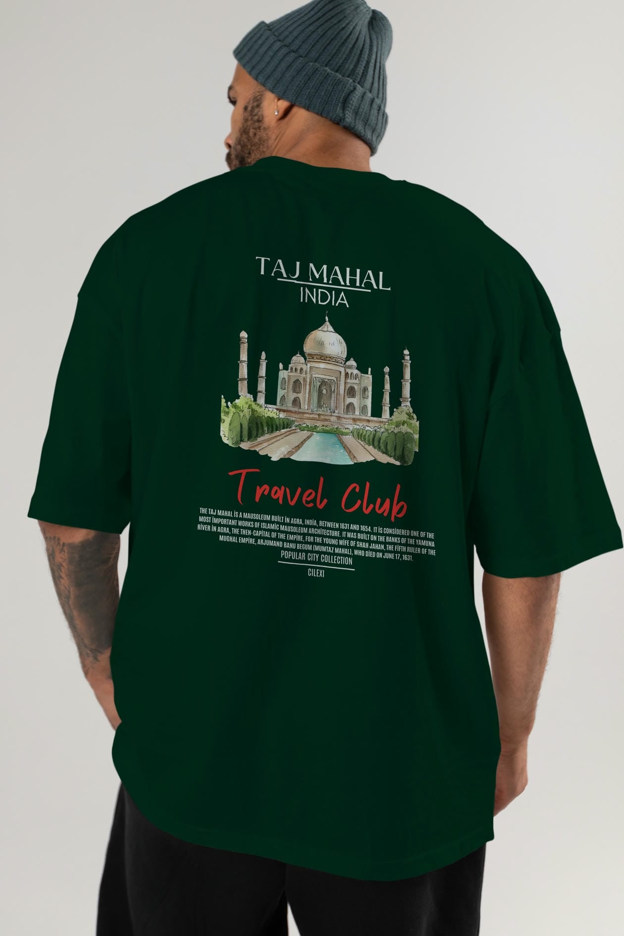 Taj Mahal İndia Arka Baskılı Oversize t-shirt Erkek Kadın Pamuk Bisiklet Yaka tişort