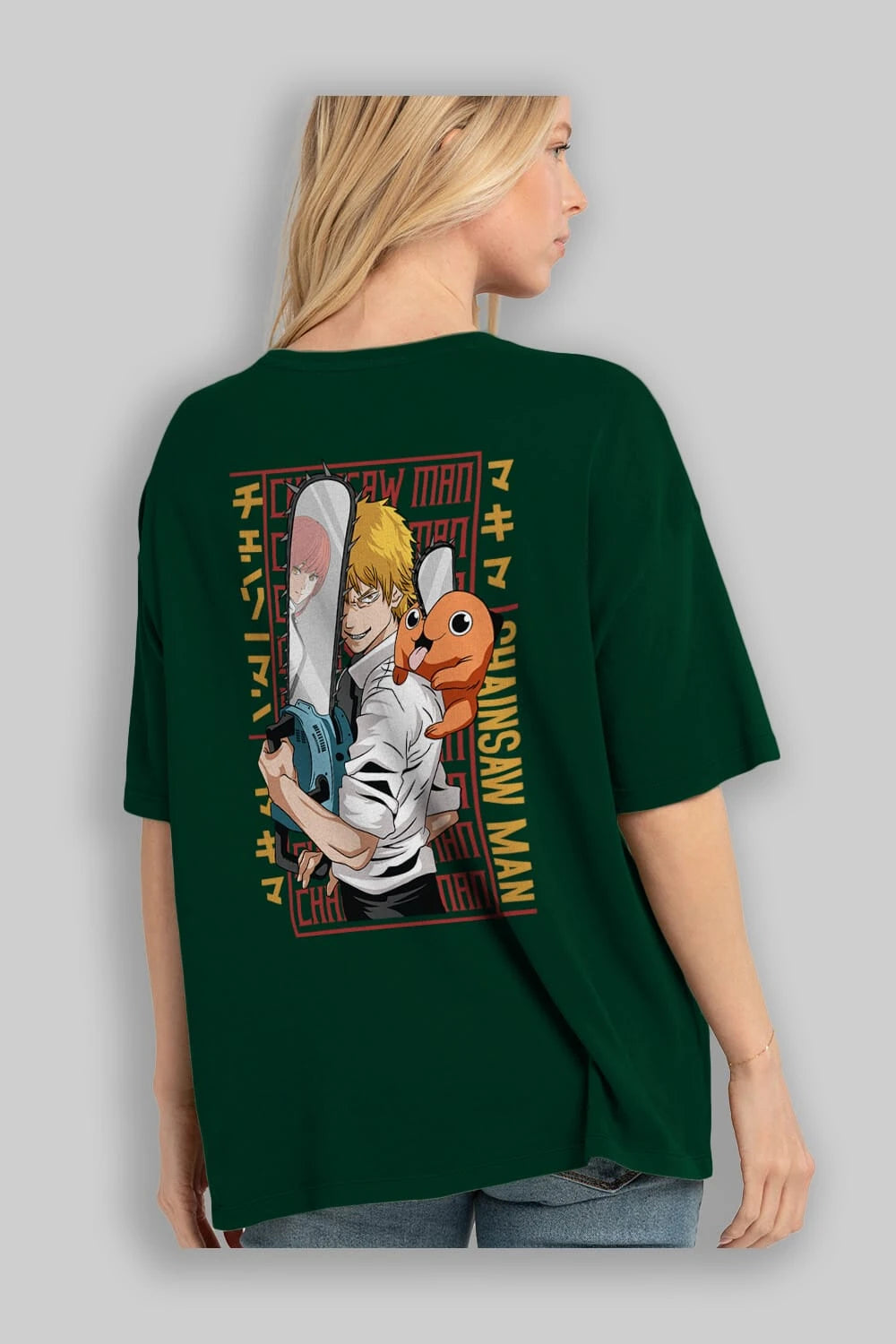 Chainsaw DENJI Anime Arka Baskılı Oversize t-shirt Erkek Kadın Unisex