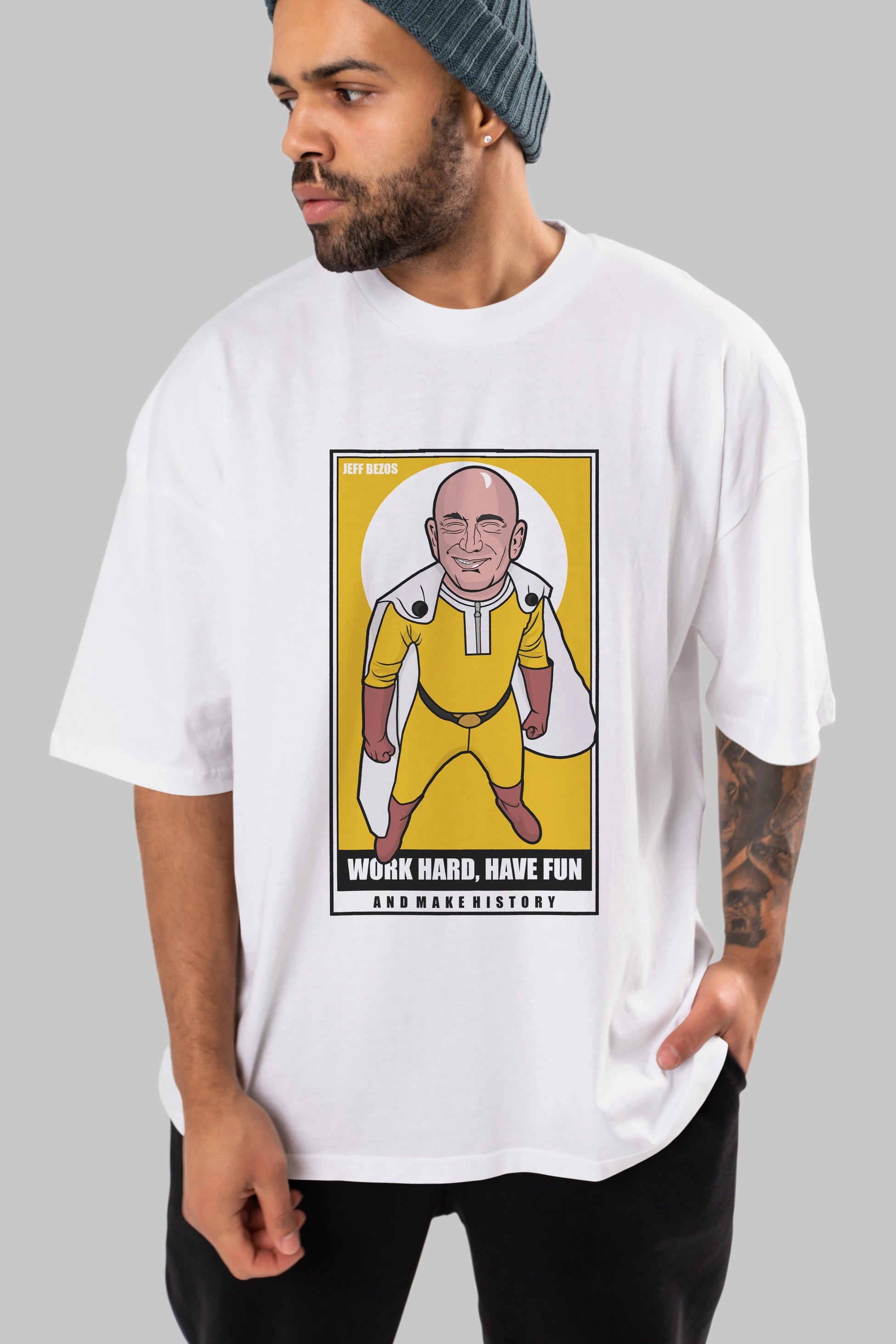 Jeff Bezos Saitama Ön Baskılı Oversize t-shirt Erkek Kadın Unisex %100 Pamuk tişort