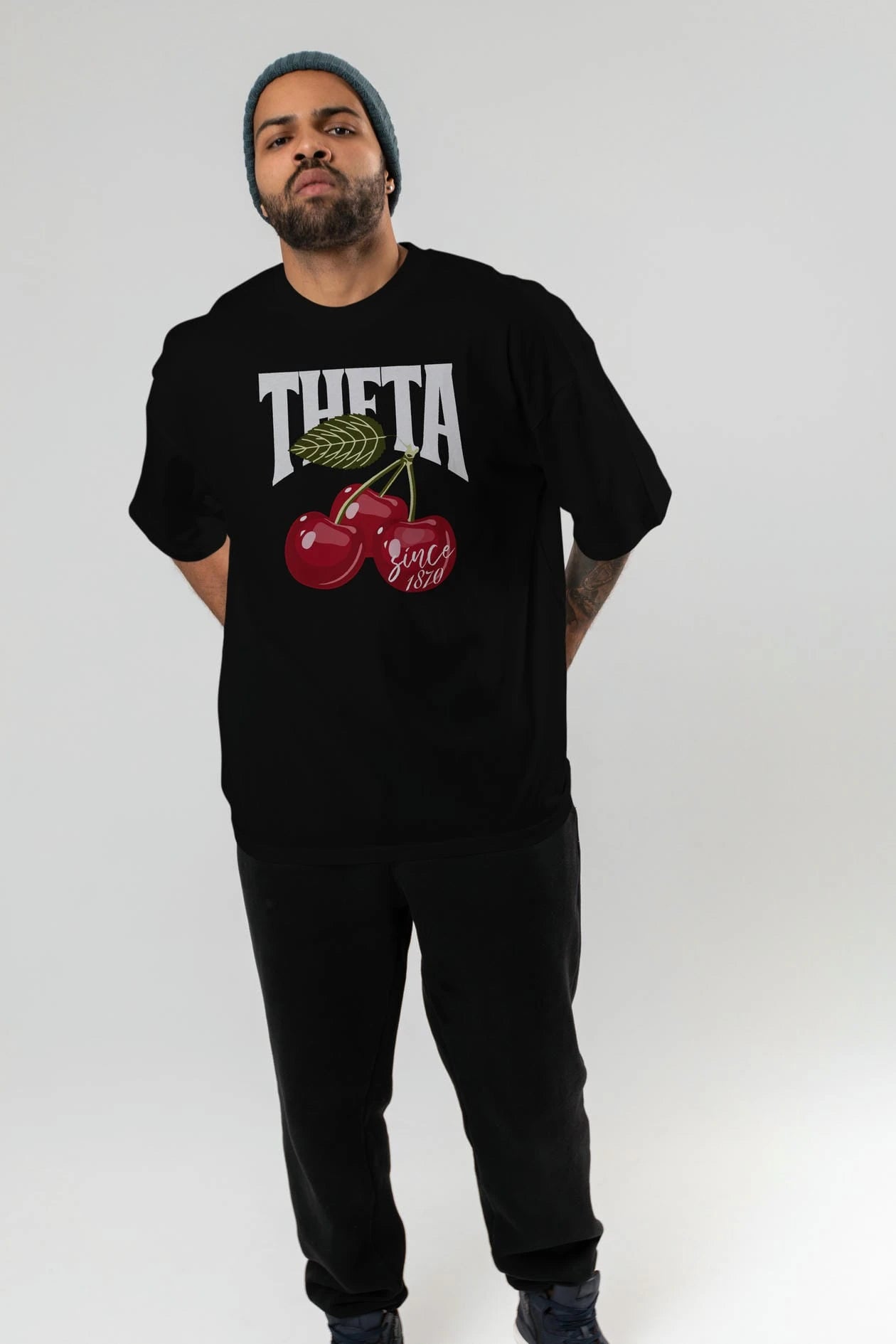 Theta Cherry Cherries Ön Baskılı Oversize t-shirt Erkek Kadın Pamuk Bisiklet Yaka tişort