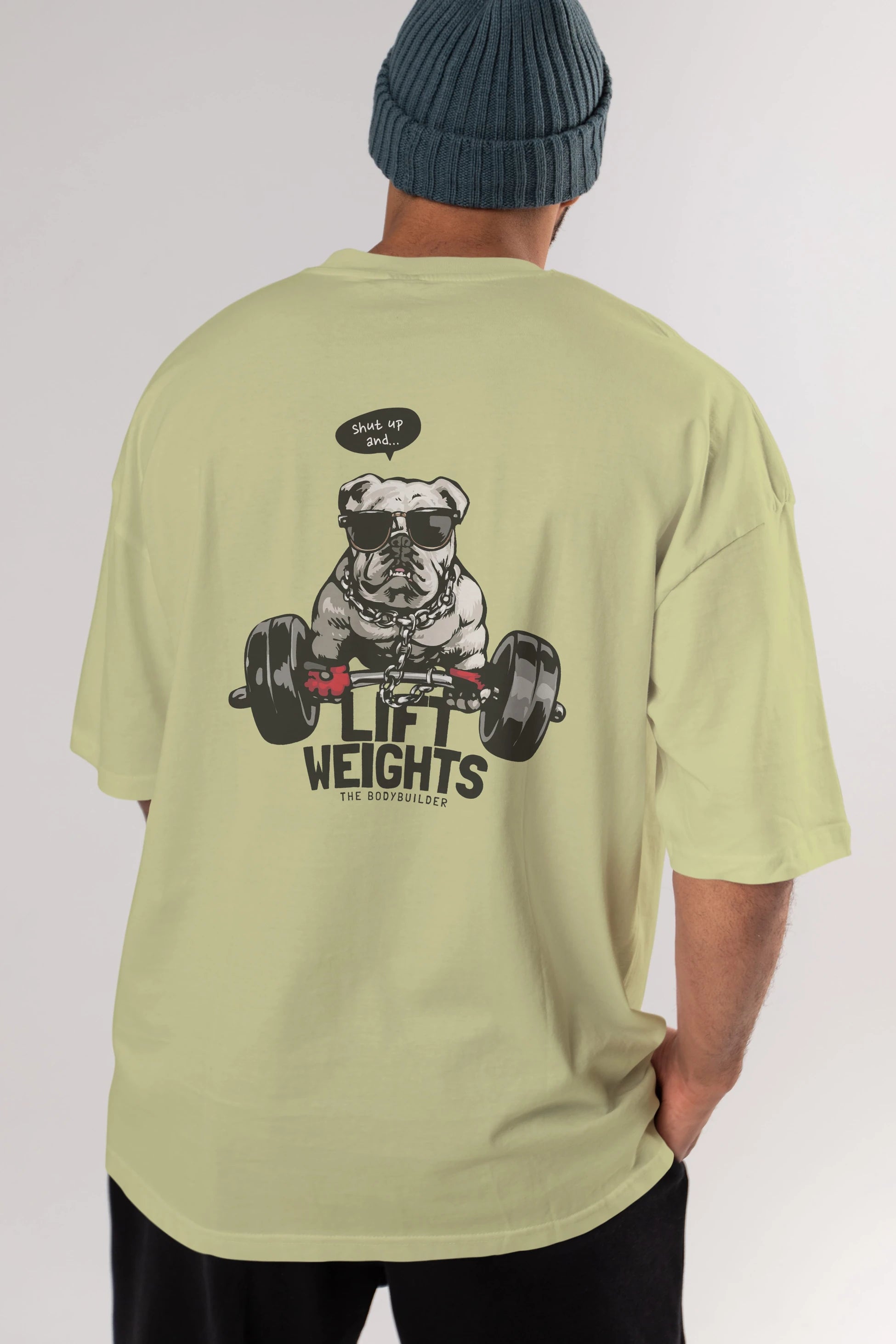 Teddy Bear Lift Weights Arka Baskılı Oversize t-shirt Erkek Kadın Unisex %100 Pamuk