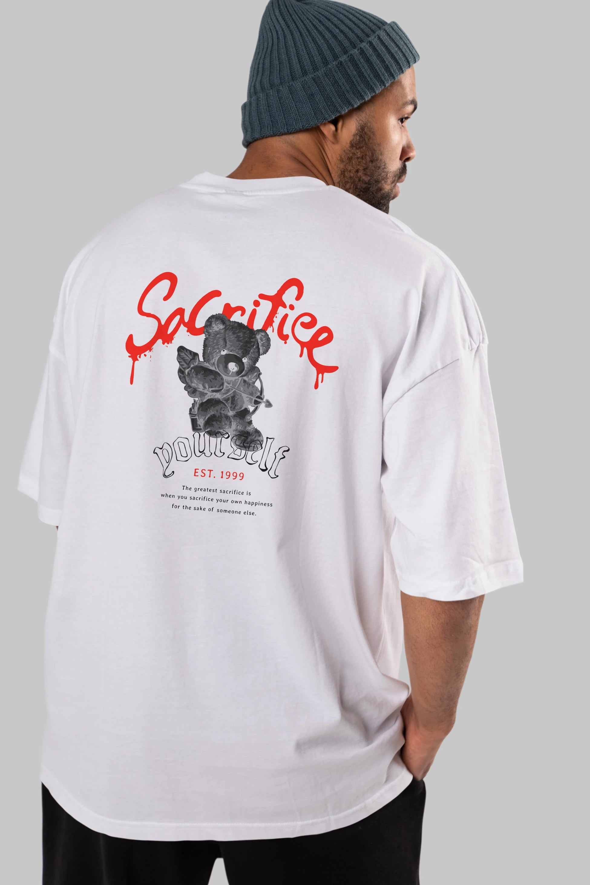 Sacrifice Yourself Bear Arka Baskılı Oversize t-shirt Erkek Kadın Unisex
