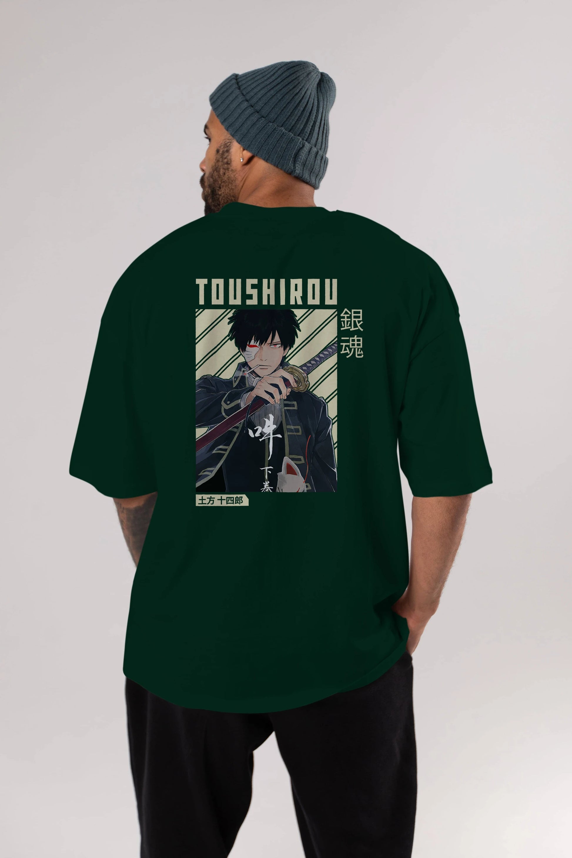 Toushirou Hijikata Anime Arka Baskılı Oversize t-shirt Erkek Kadın Unisex
