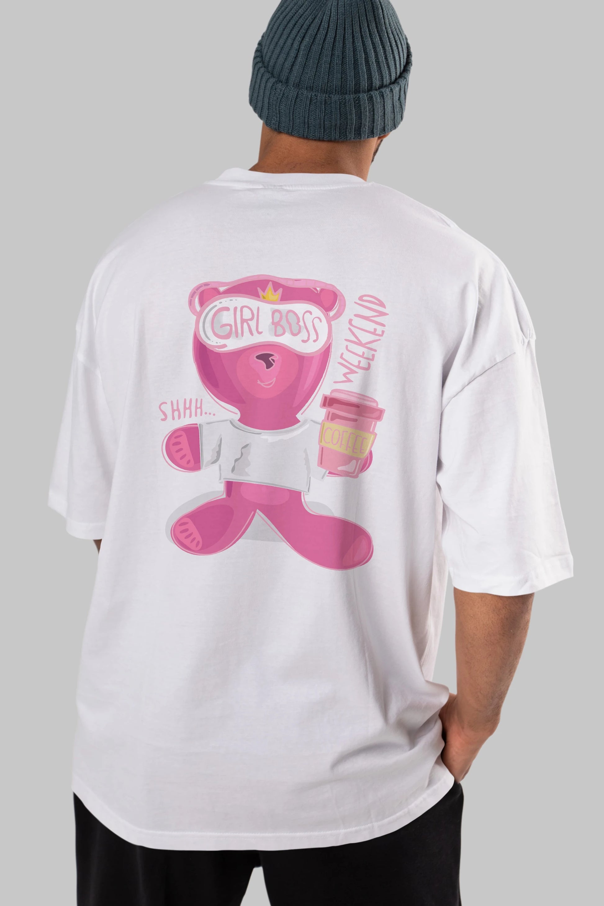 Girl Boss Bear Arka Baskılı Oversize t-shirt Erkek Kadın Unisex