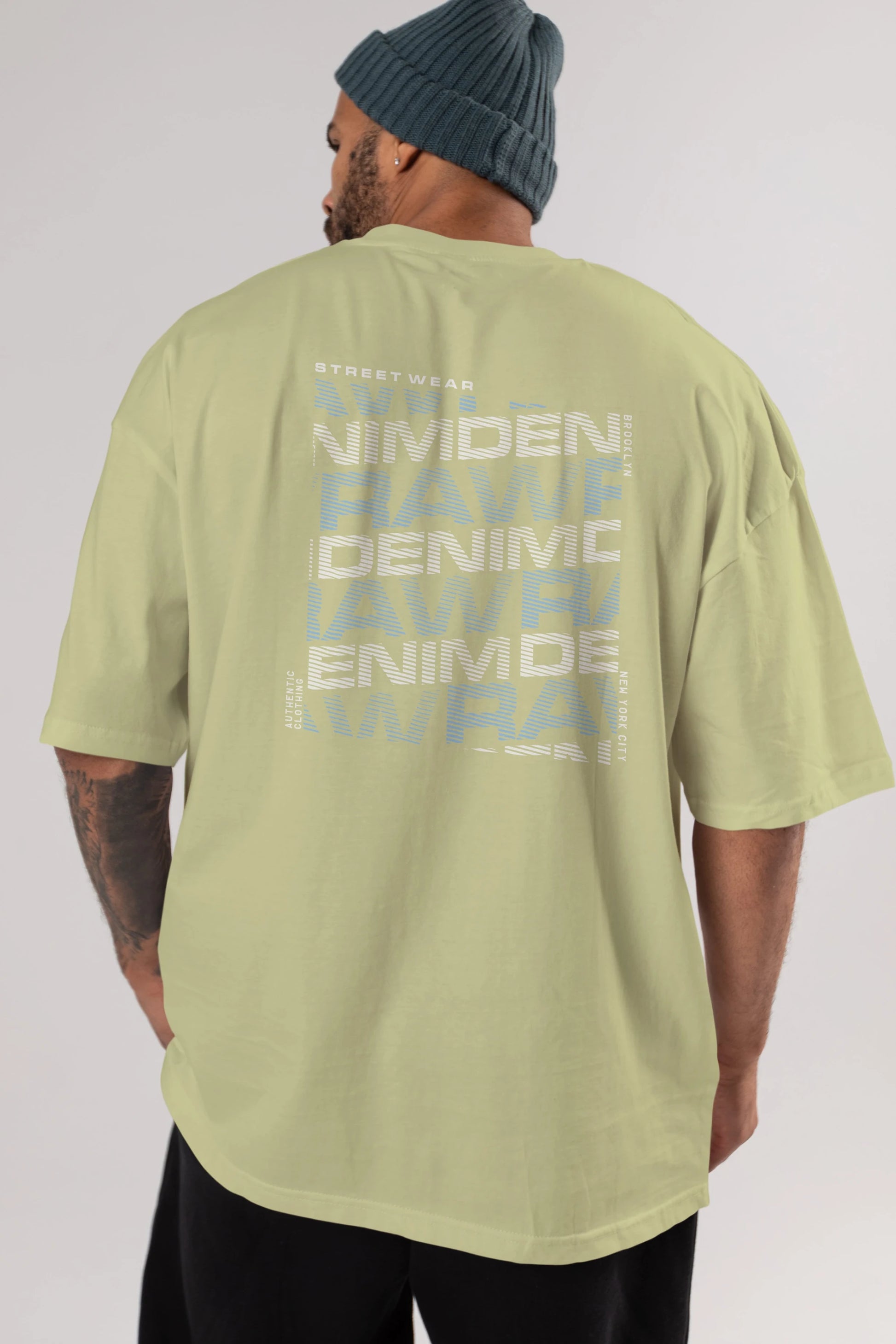 Raw Denim Arka Baskılı Oversize t-shirt Erkek Kadın Unisex