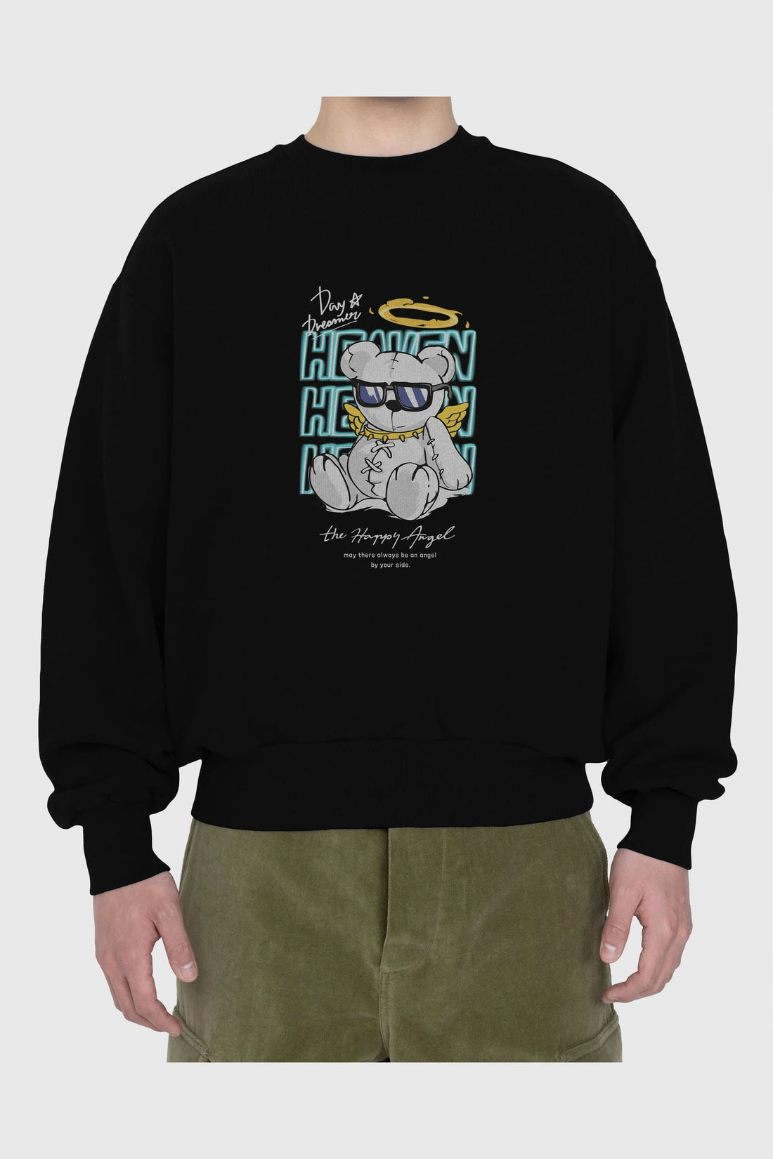 Heaven Bear Ön Baskılı Oversize Sweatshirt Erkek Kadın Unisex