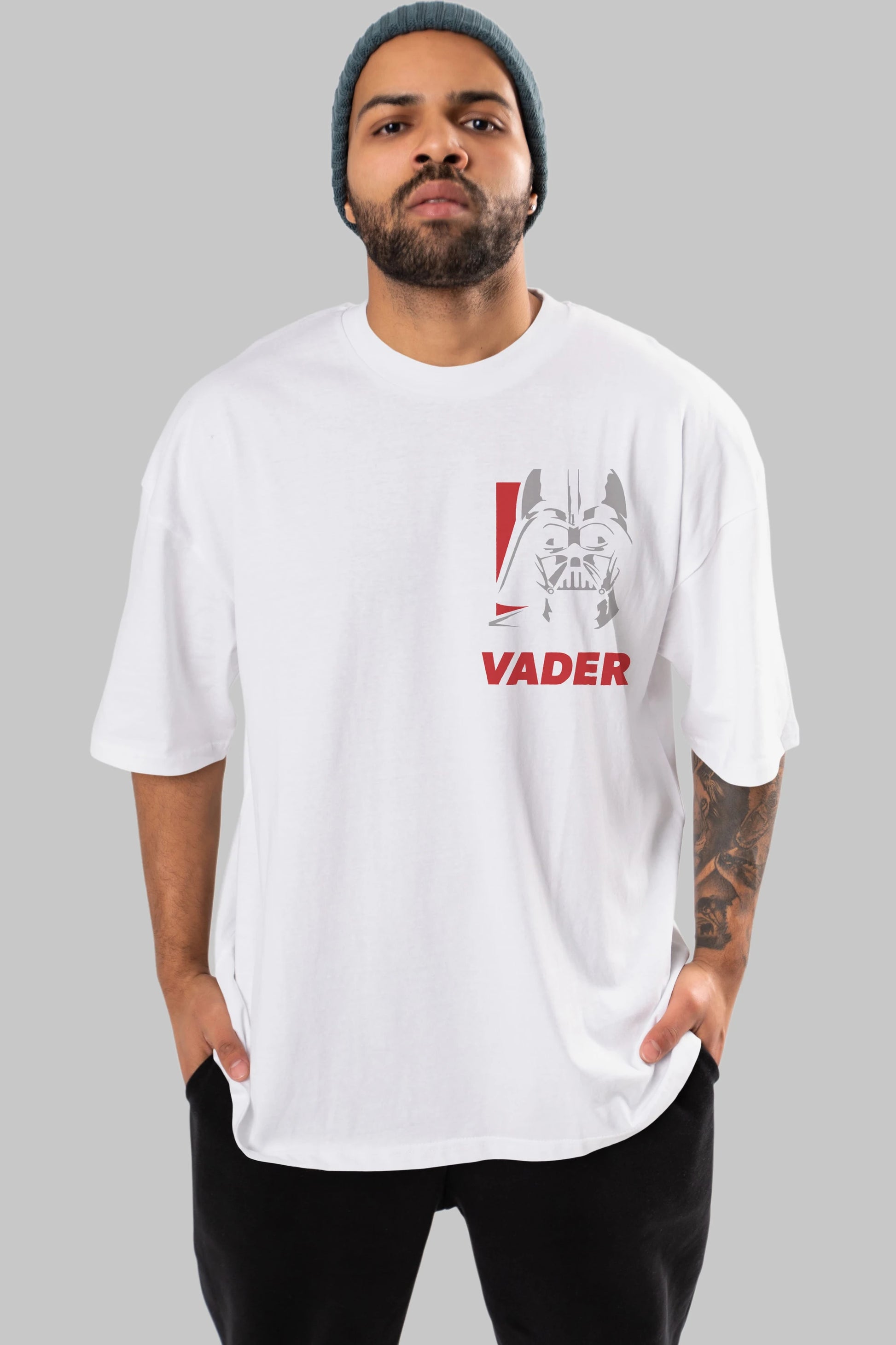 Darth Vader Ön Sol Baskılı Oversize t-shirt Erkek Kadın Unisex %100 Pamuk Bisiklet Yaka tişort
