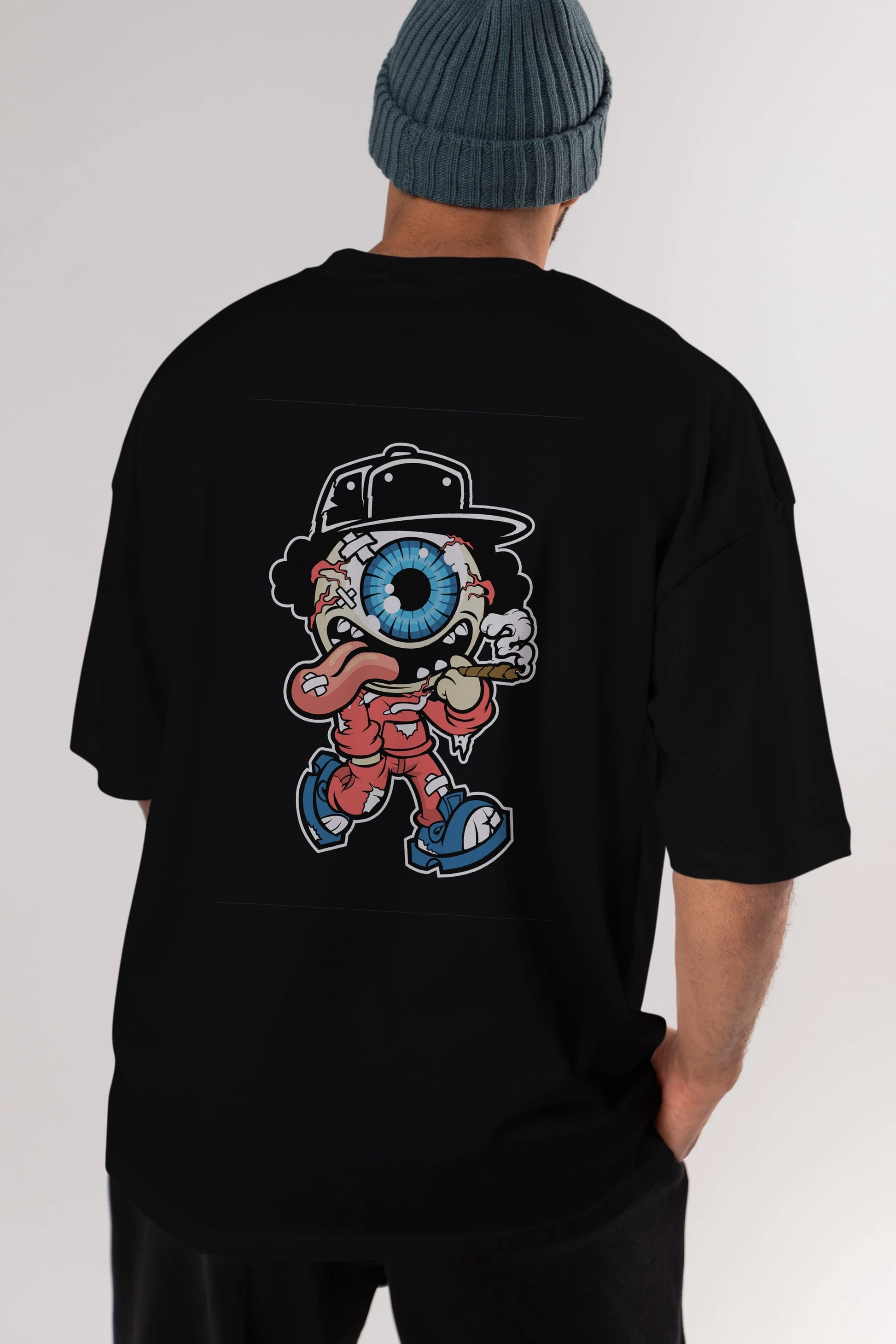 Eyeball Monster Arka Baskılı Oversize t-shirt Erkek Kadın Unisex %100 Pamuk tişort