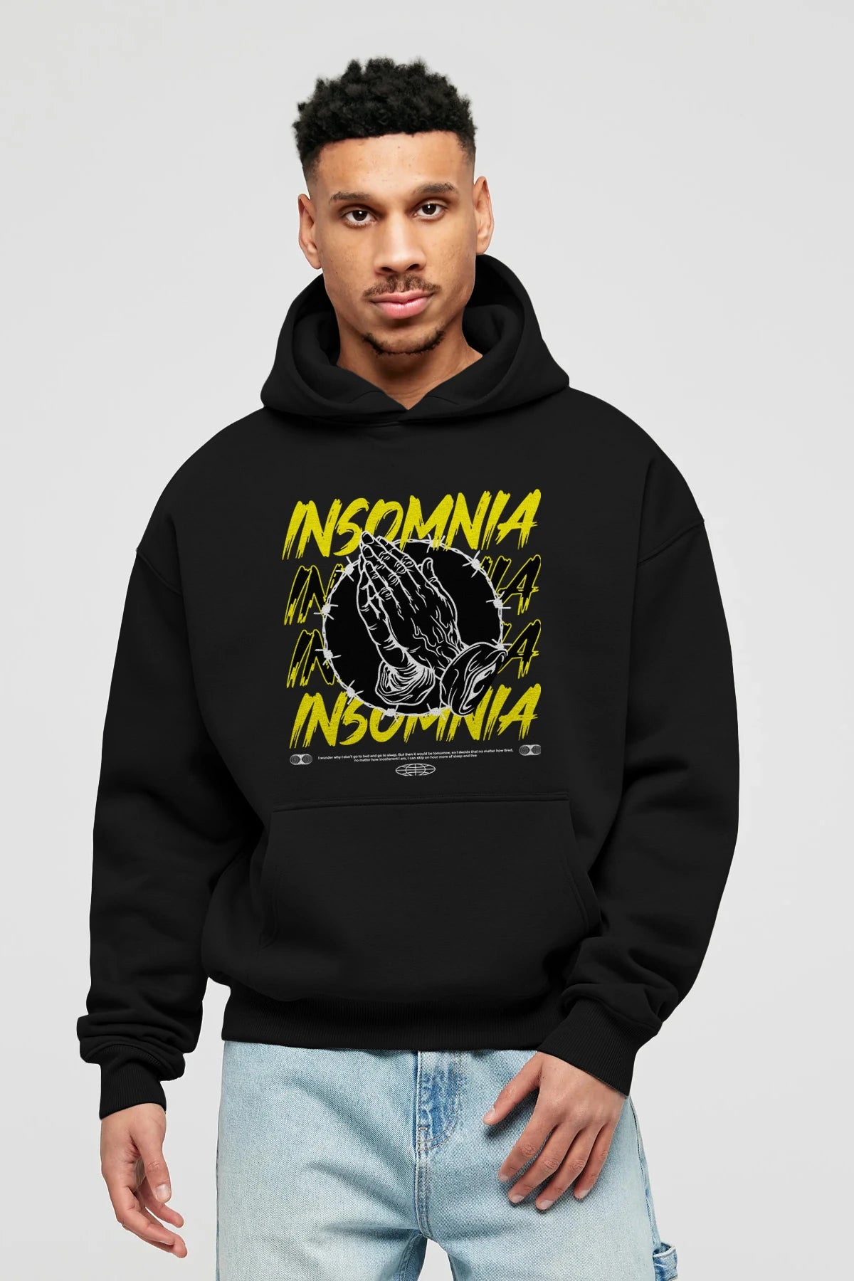 Insomnia Streetwear Ön Baskılı Hoodie Oversize Kapüşonlu Sweatshirt Erkek Kadın Unisex