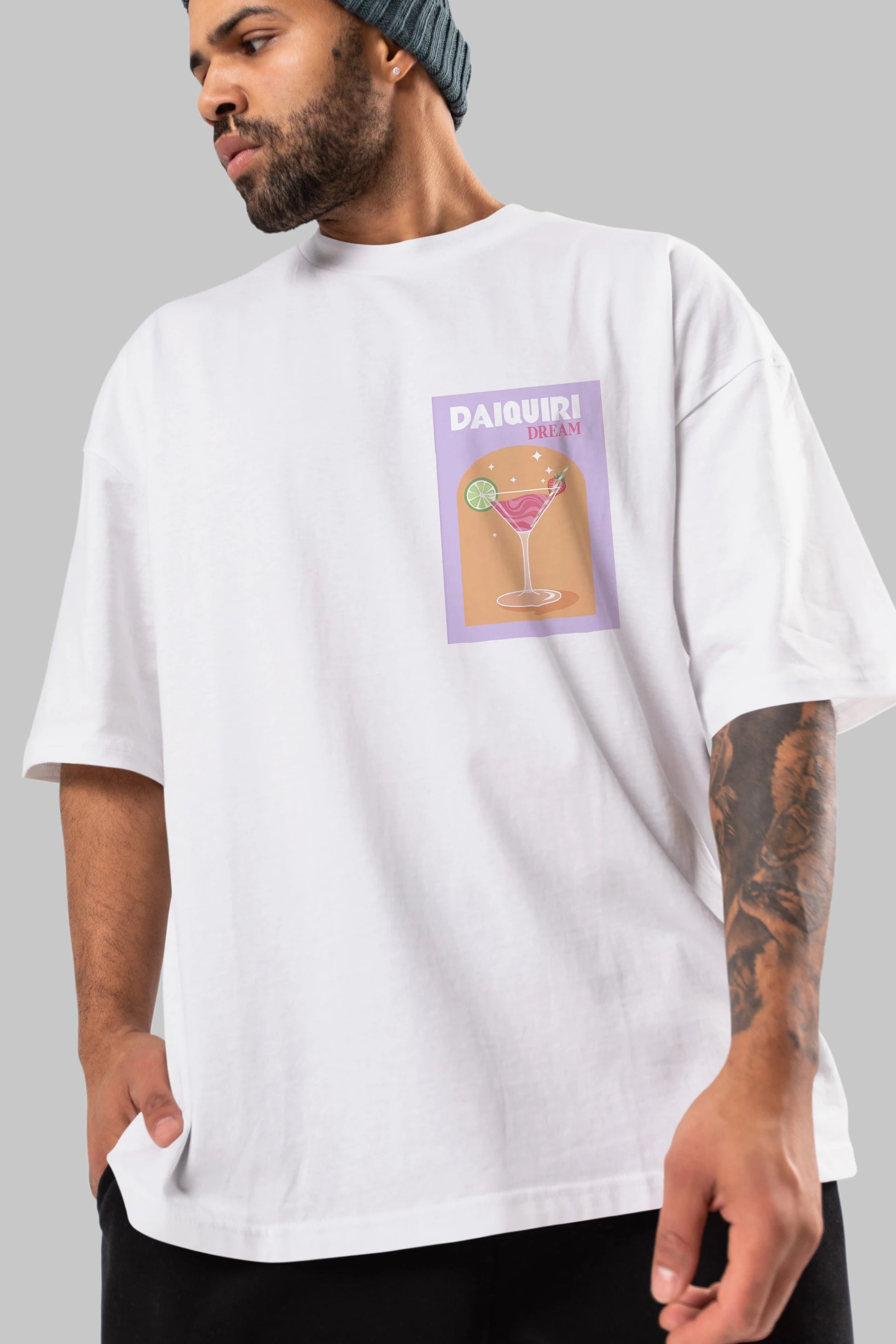 Daiquiri Dream Ön Sol Baskılı Oversize t-shirt Erkek Kadın Unisex %100 Pamuk Bisiklet Yaka tişort