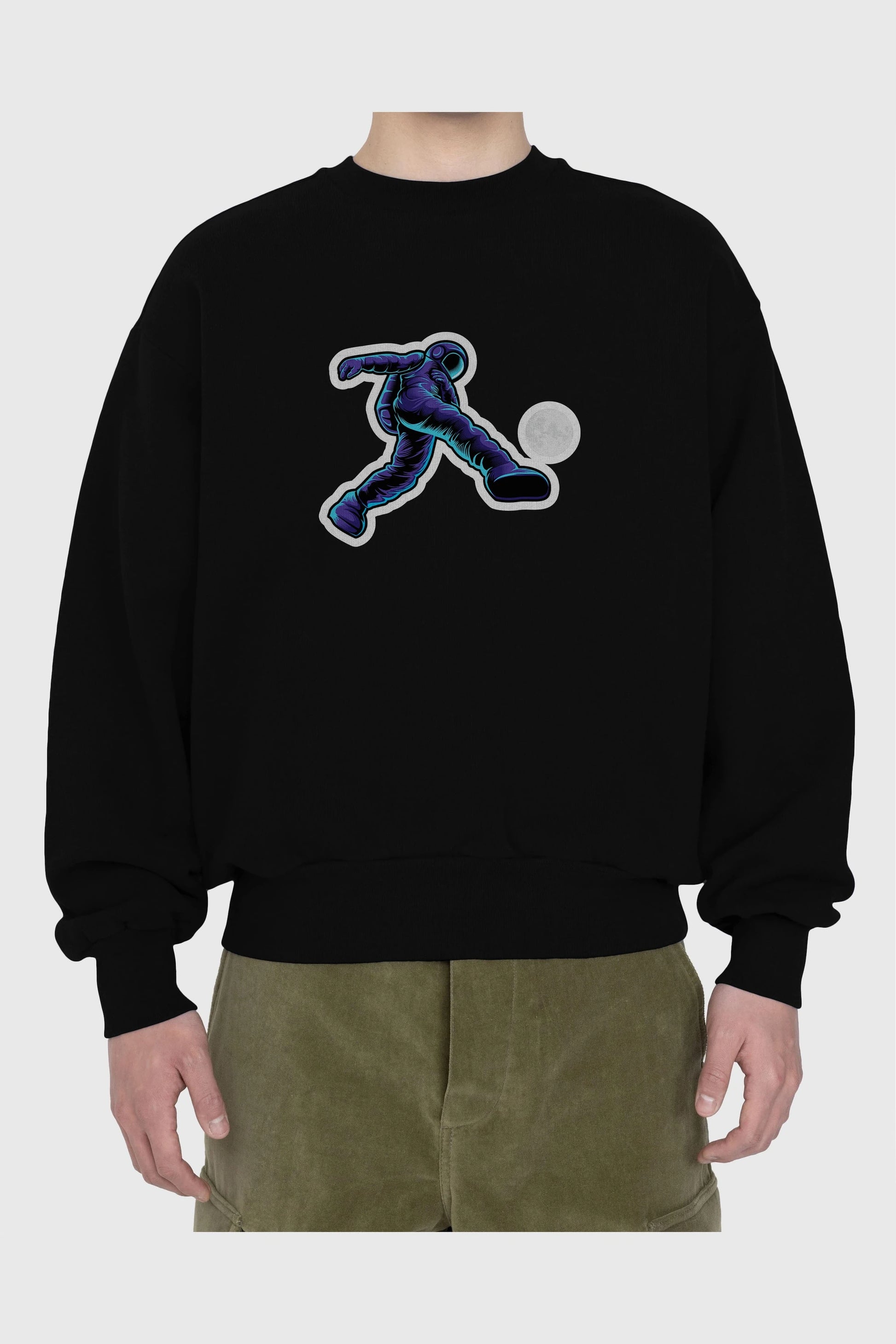 Astroball in Space Sticker Ön Baskılı Oversize Sweatshirt Erkek Kadın Unisex