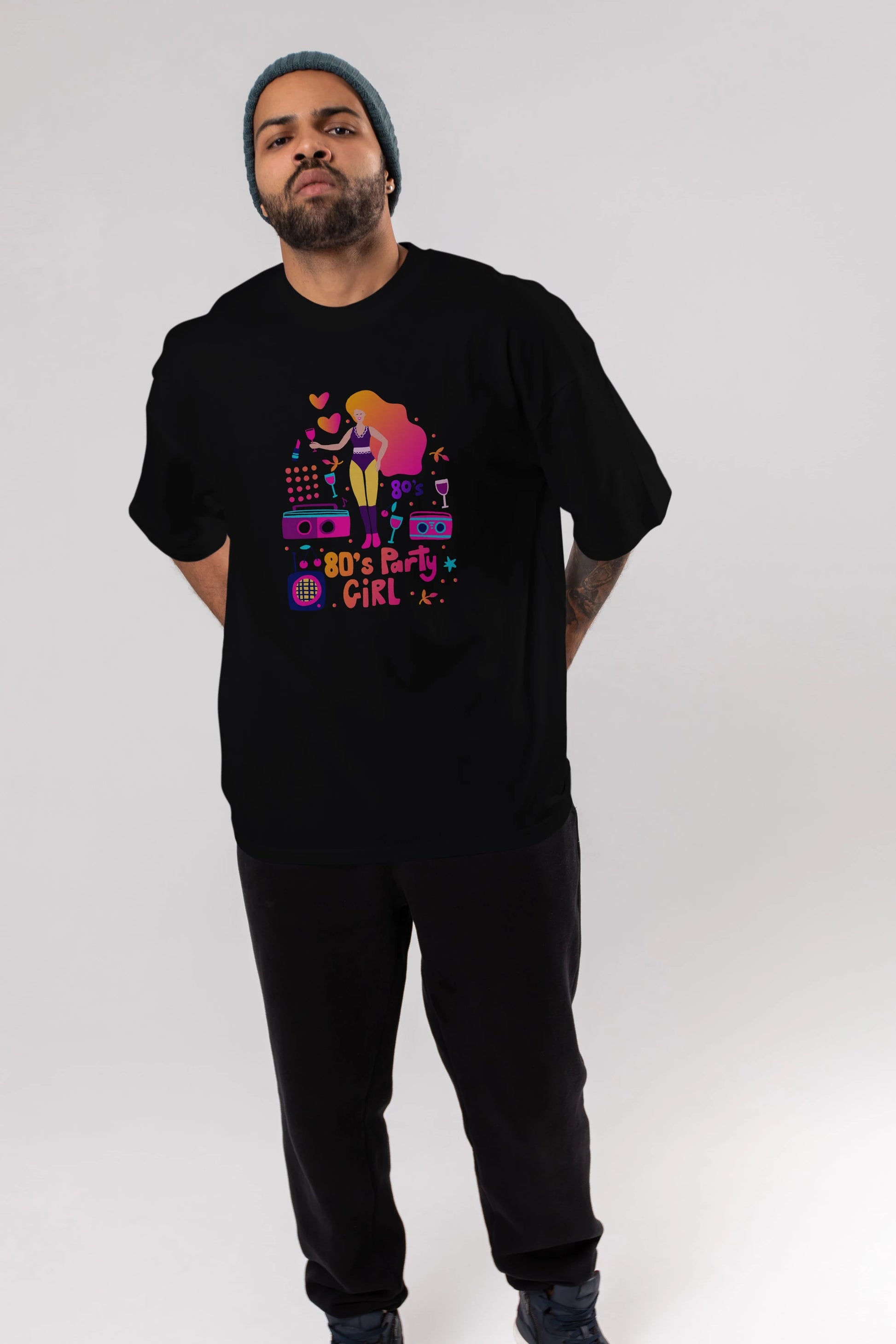 Retro Girl Party Ön Baskılı Oversize t-shirt Erkek Kadın Unisex
