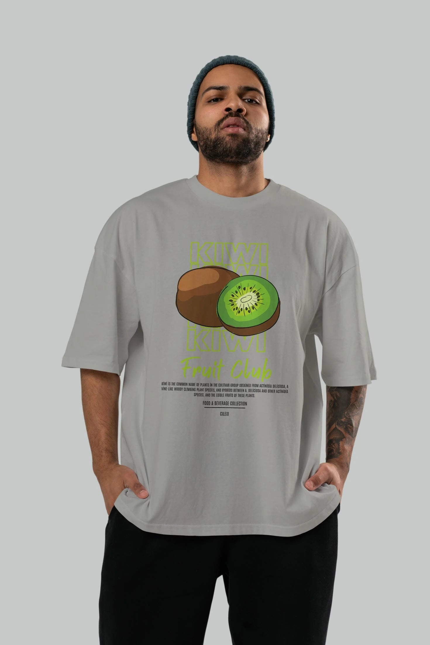 Kiwi Ön Baskılı Oversize t-shirt Erkek Kadın Pamuk Bisiklet Yaka tişort