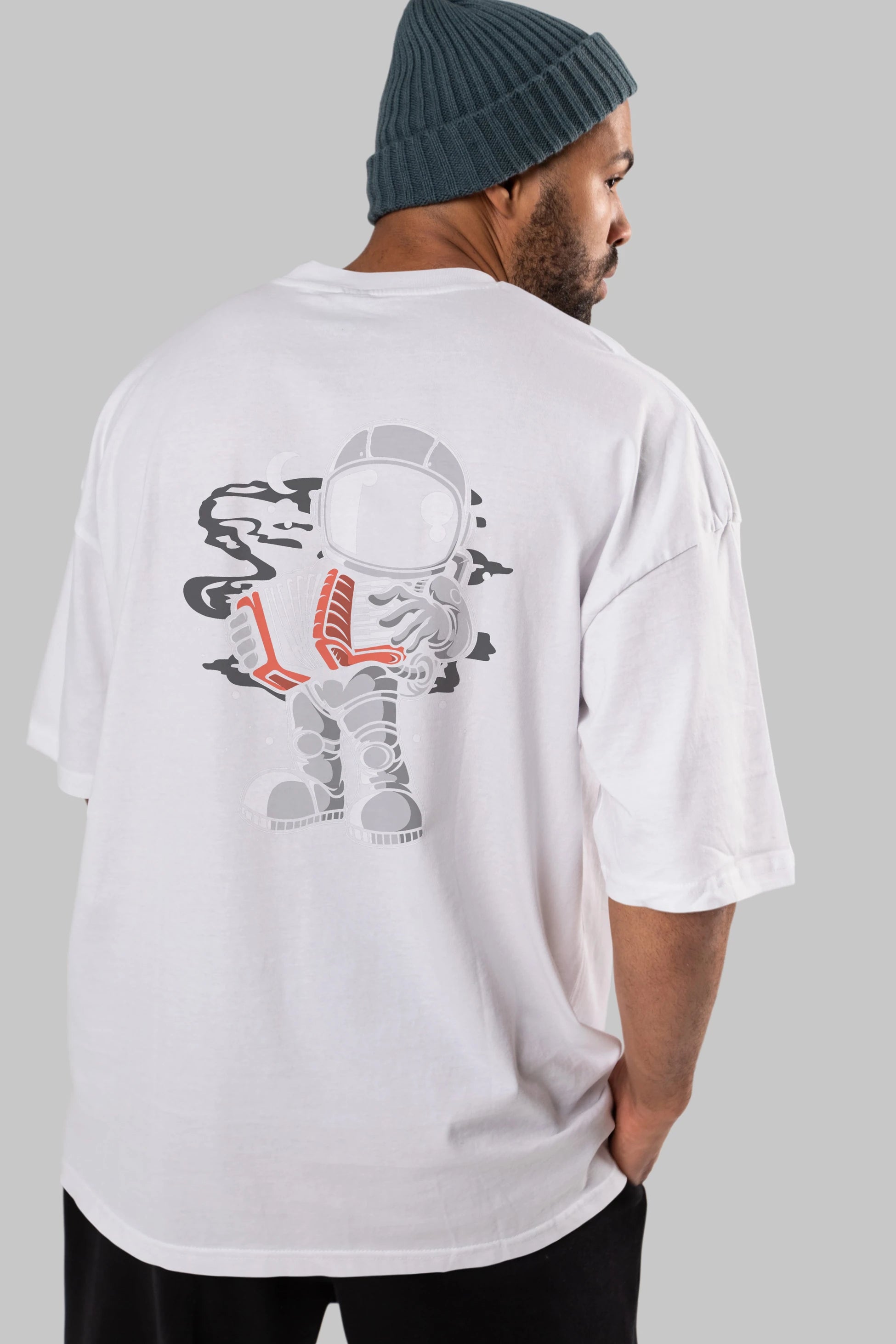 Astronaut Accordion Arka Baskılı Oversize t-shirt Erkek Kadın Unisex