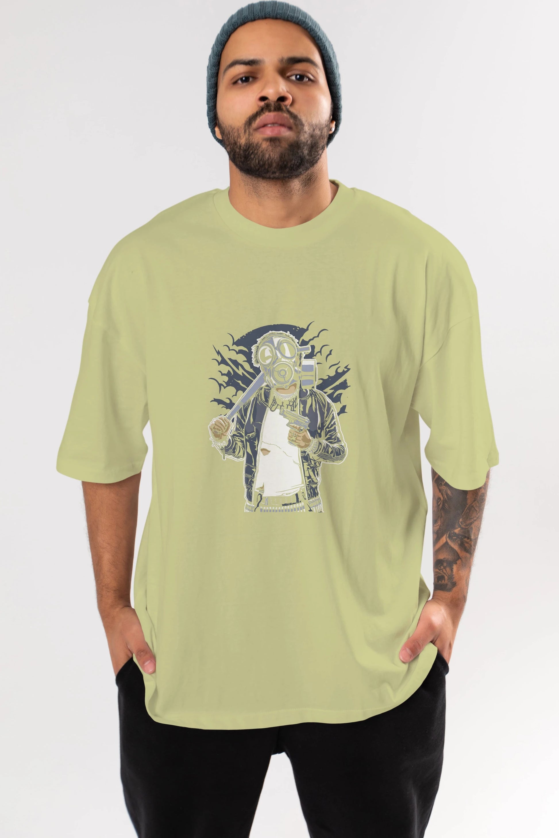 Gasmask Bastard Ön Baskılı Oversize t-shirt Erkek Kadın Unisex %100 Pamuk tişort