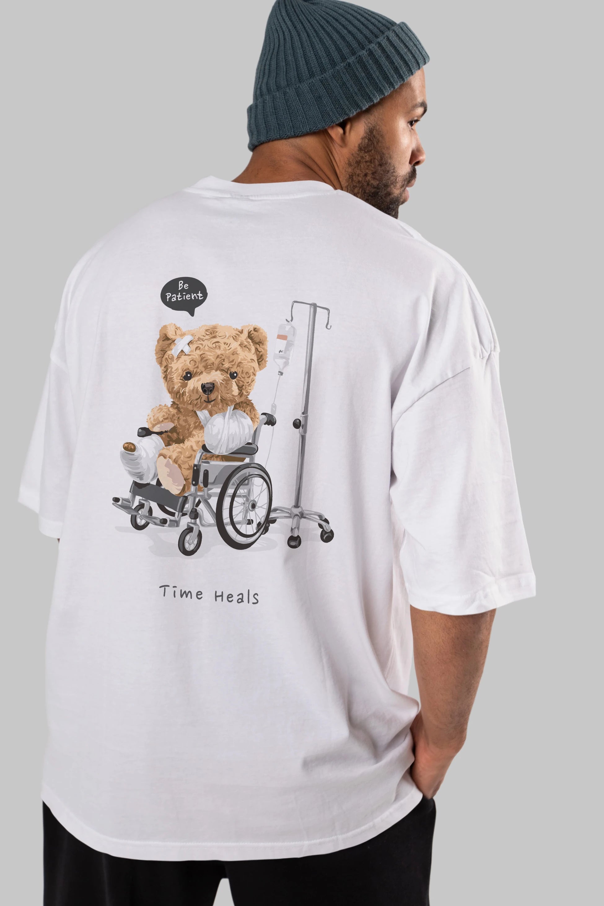 Teddy Bear Time Heals Arka Baskılı Oversize t-shirt Erkek Kadın Unisex %100 Pamuk