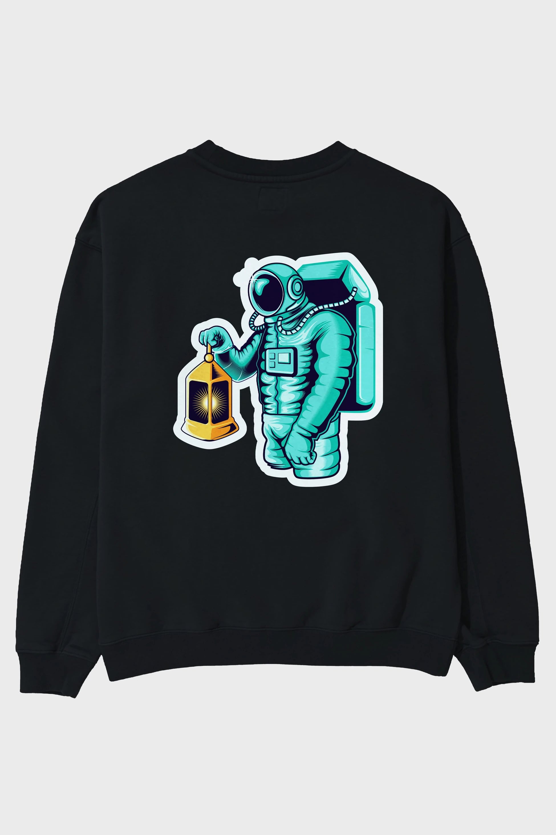 Astronaut Lantern Sticker Arka Baskılı Oversize Sweatshirt Erkek Kadın Unisex