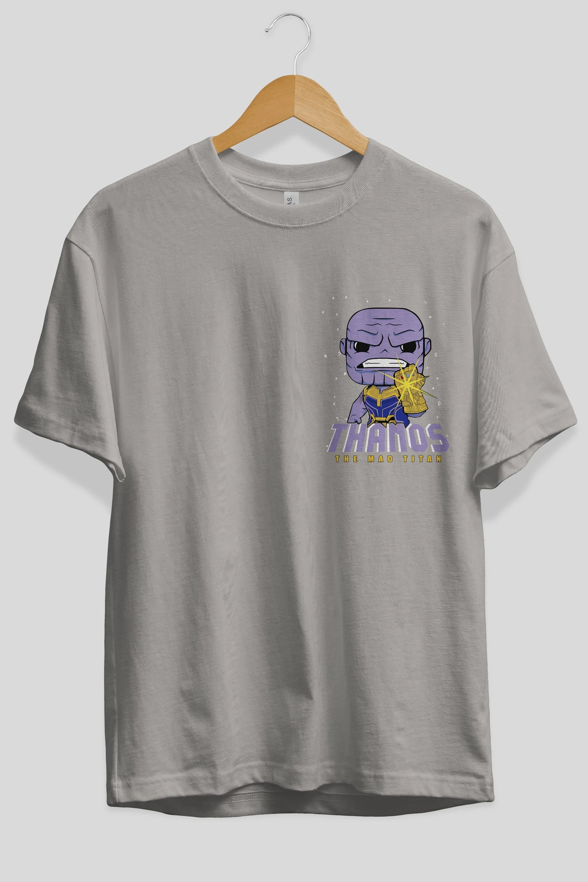 Thanos (1) Ön Sol Baskılı Oversize t-shirt Erkek Kadın Unisex %100 Pamuk Bisiklet Yaka tişort