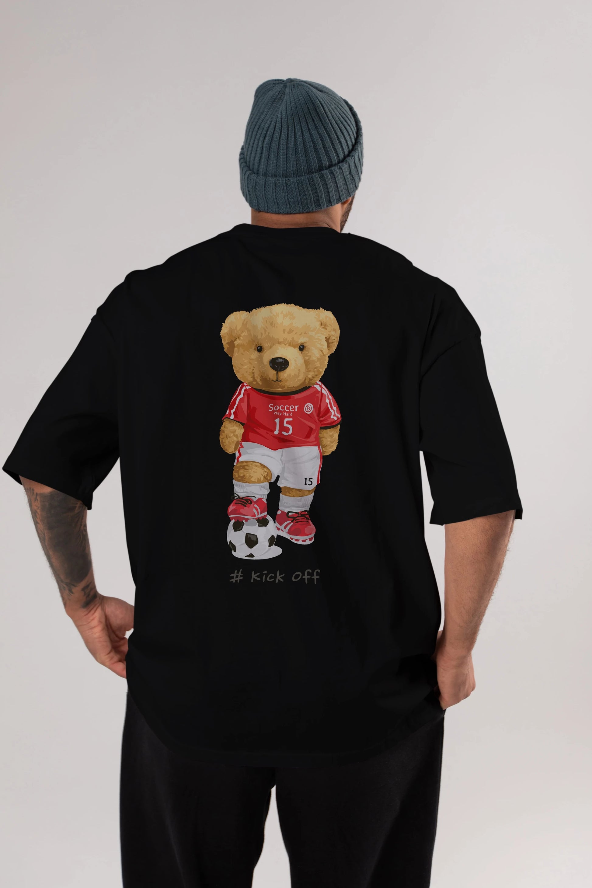 Teddy Bear Kick Off Arka Baskılı Oversize t-shirt Erkek Kadın Unisex %100 Pamuk