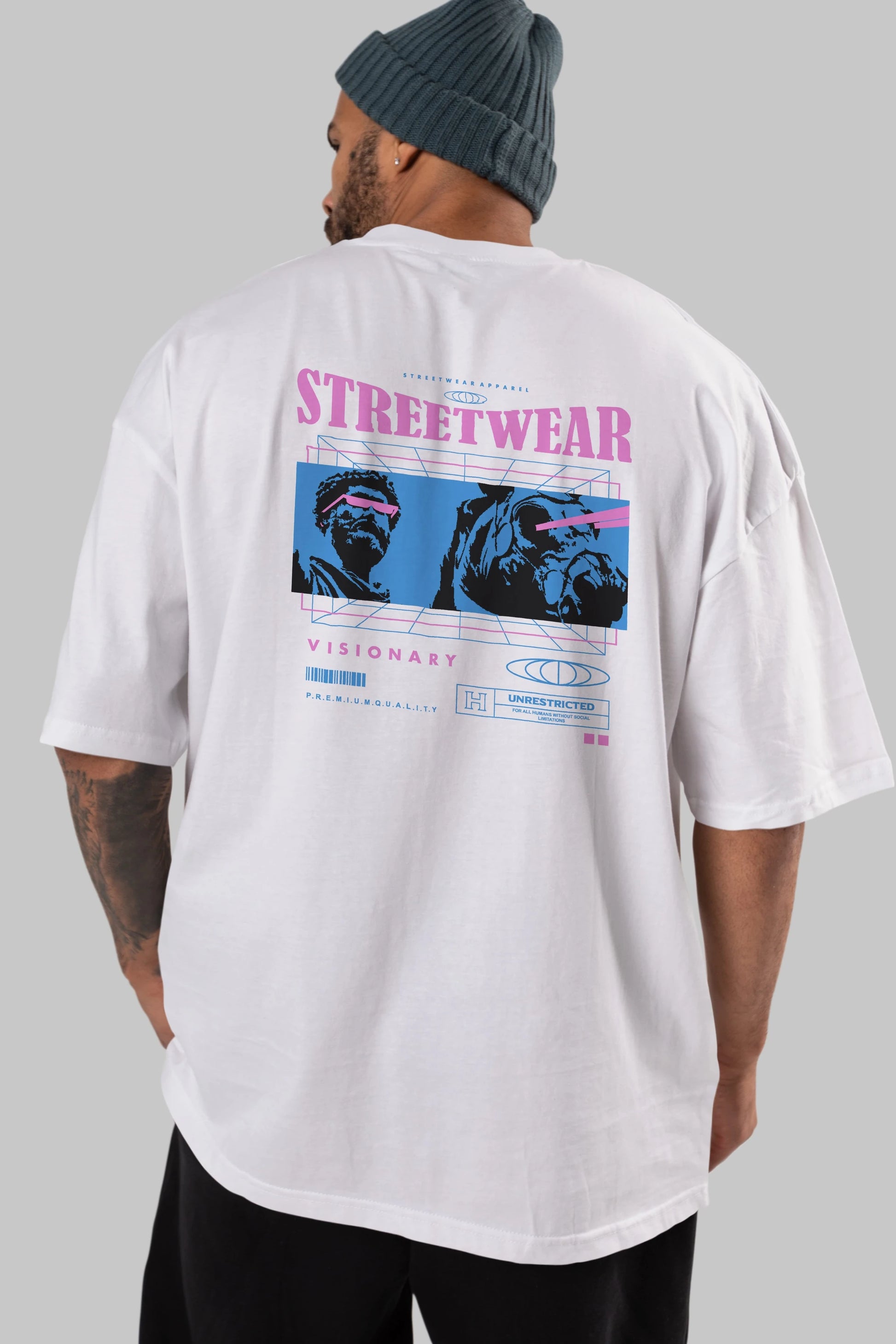 Streetwear Visionary Arka Baskılı Oversize t-shirt Erkek Kadın Unisex