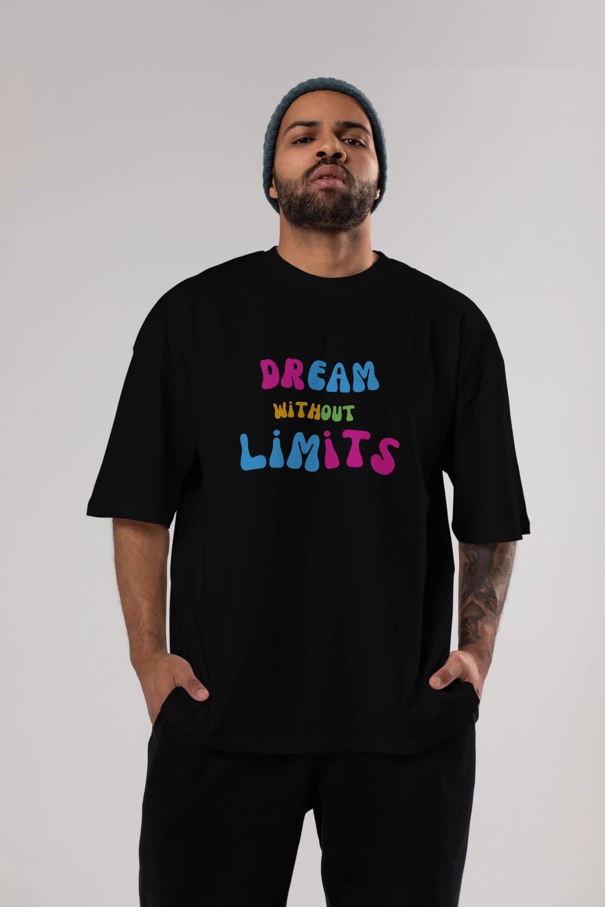 Dream Without Limits Yazılı Ön Baskılı Oversize t-shirt Erkek Kadın Unisex
