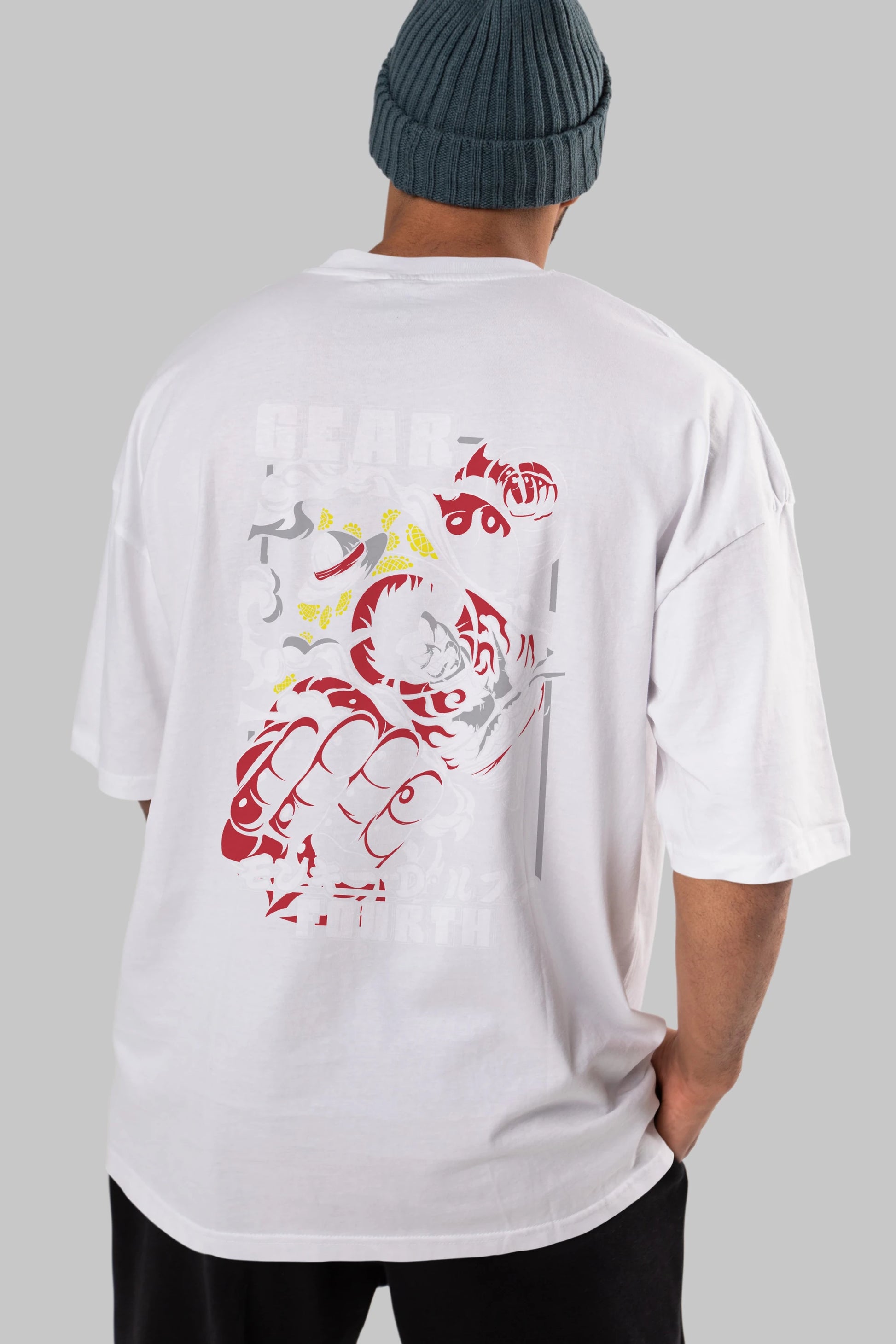 Luffy GEAR 4 Anime Arka Baskılı Oversize t-shirt Erkek Kadın Unisex %100 pamuk tişort