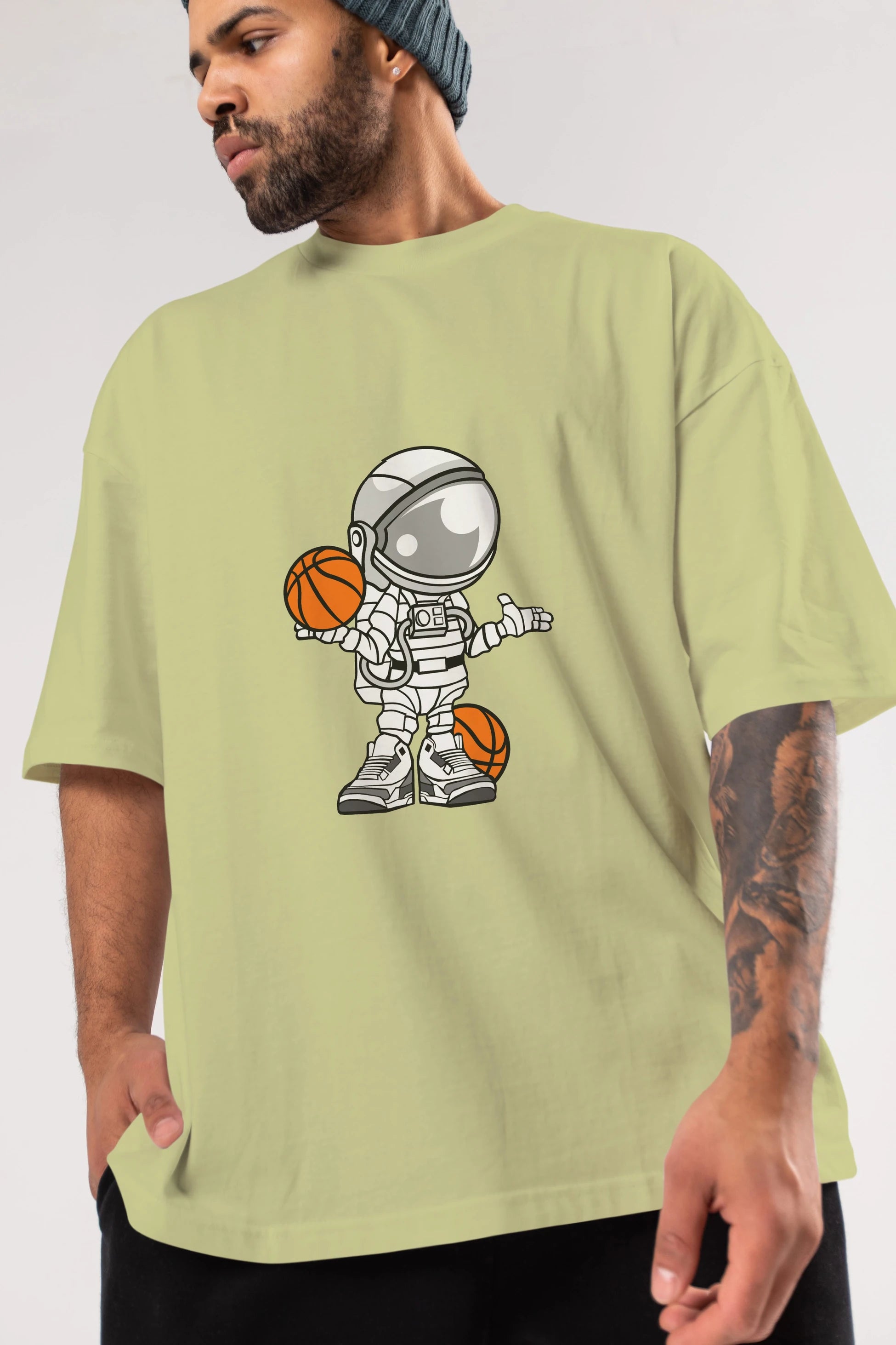Astronaut Basketball Player Ön Baskılı Oversize t-shirt Erkek Kadın Unisex %100 Pamuk tişort