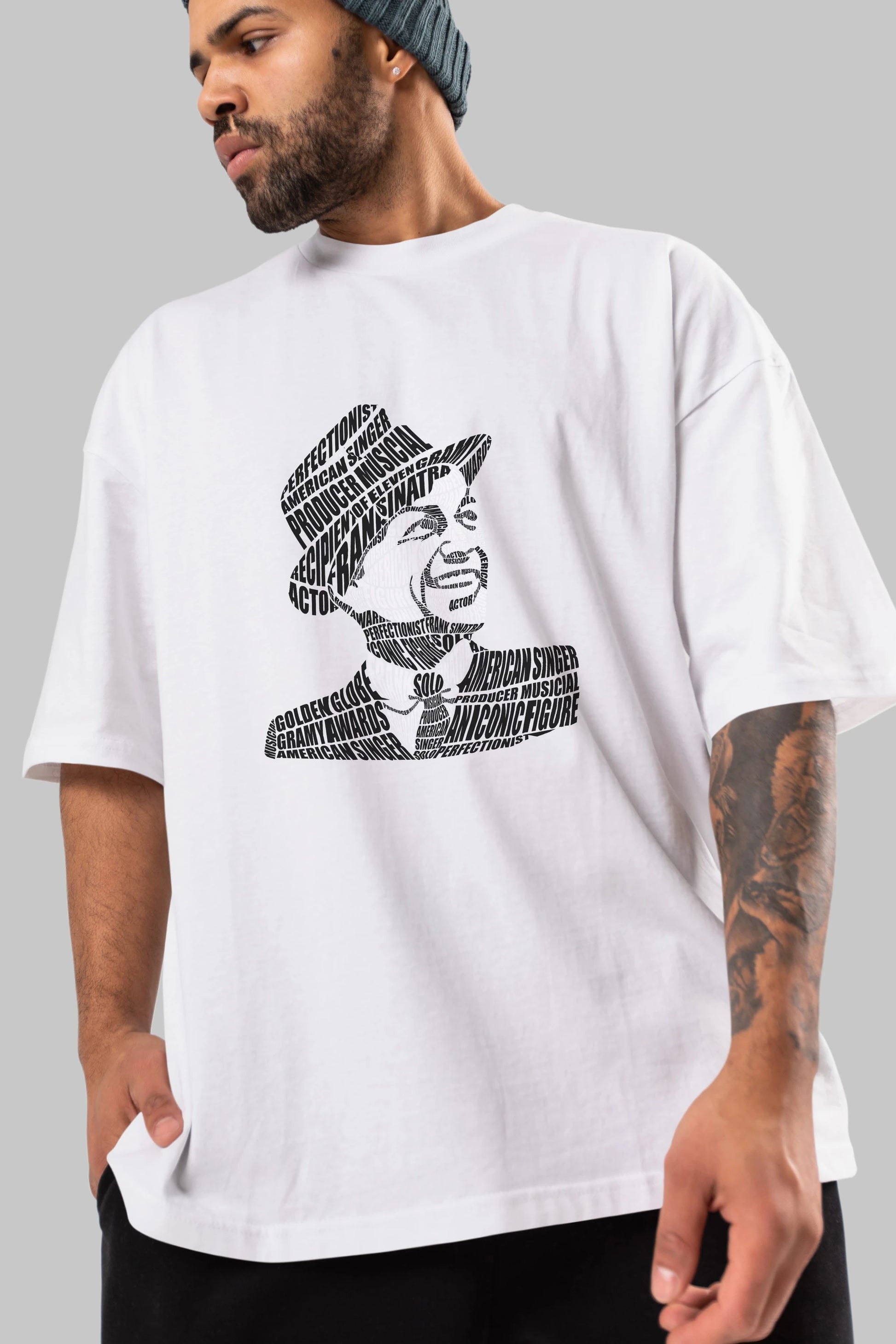 Frank Sinatra Calligram Ön Baskılı Oversize t-shirt %100 pamuk Erkek Kadın Unisex