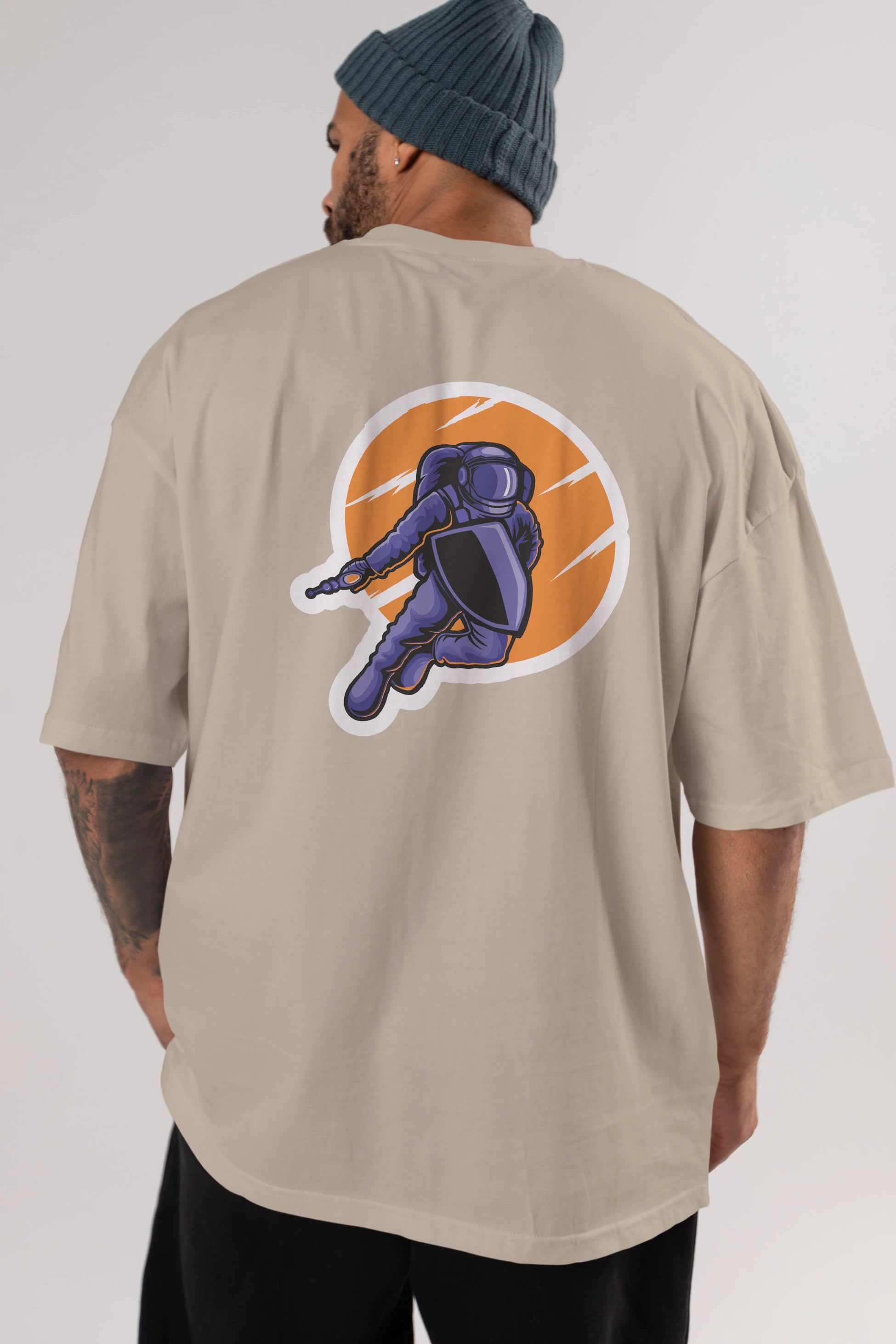 Astro Wars Sticker Arka Baskılı Oversize t-shirt Erkek Kadın Unisex