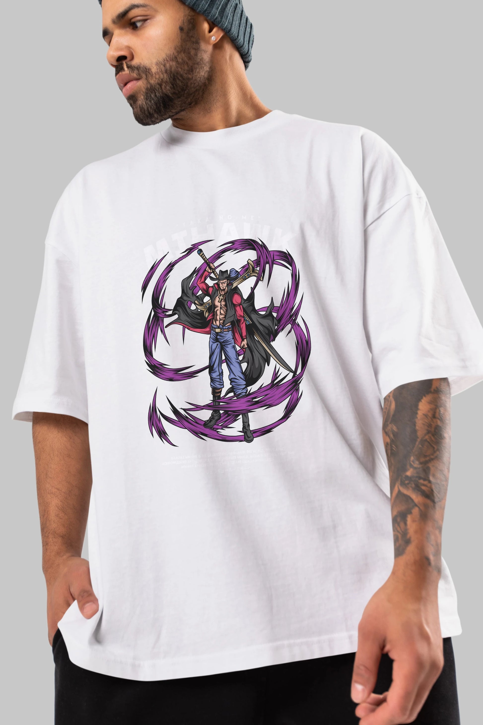 Mihawk Anime Ön Baskılı Oversize t-shirt %100 pamuk Erkek Kadın Unisex