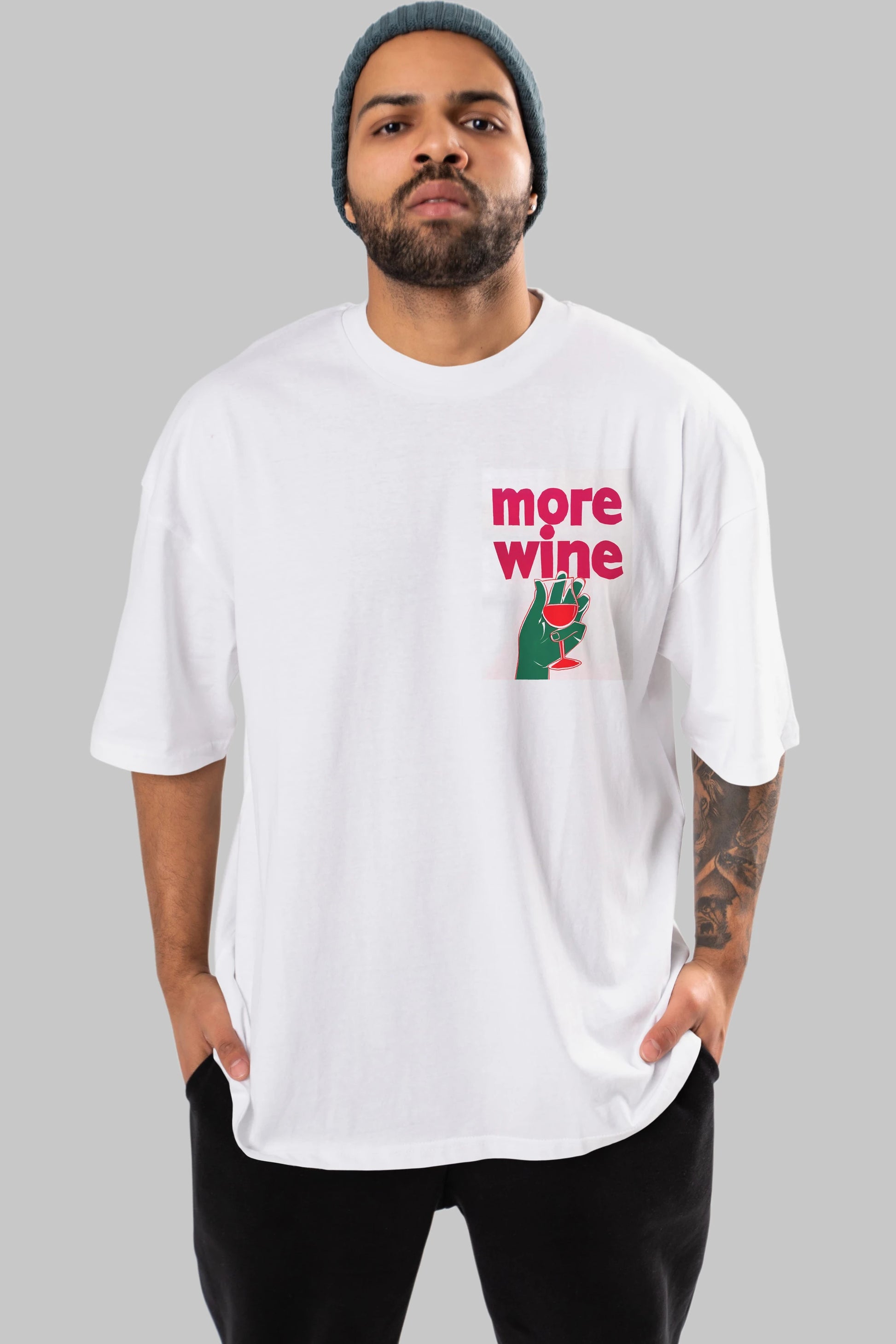 More Wine 3 Ön Sol Baskılı Oversize t-shirt Erkek Kadın Unisex %100 Pamuk Bisiklet Yaka tişort