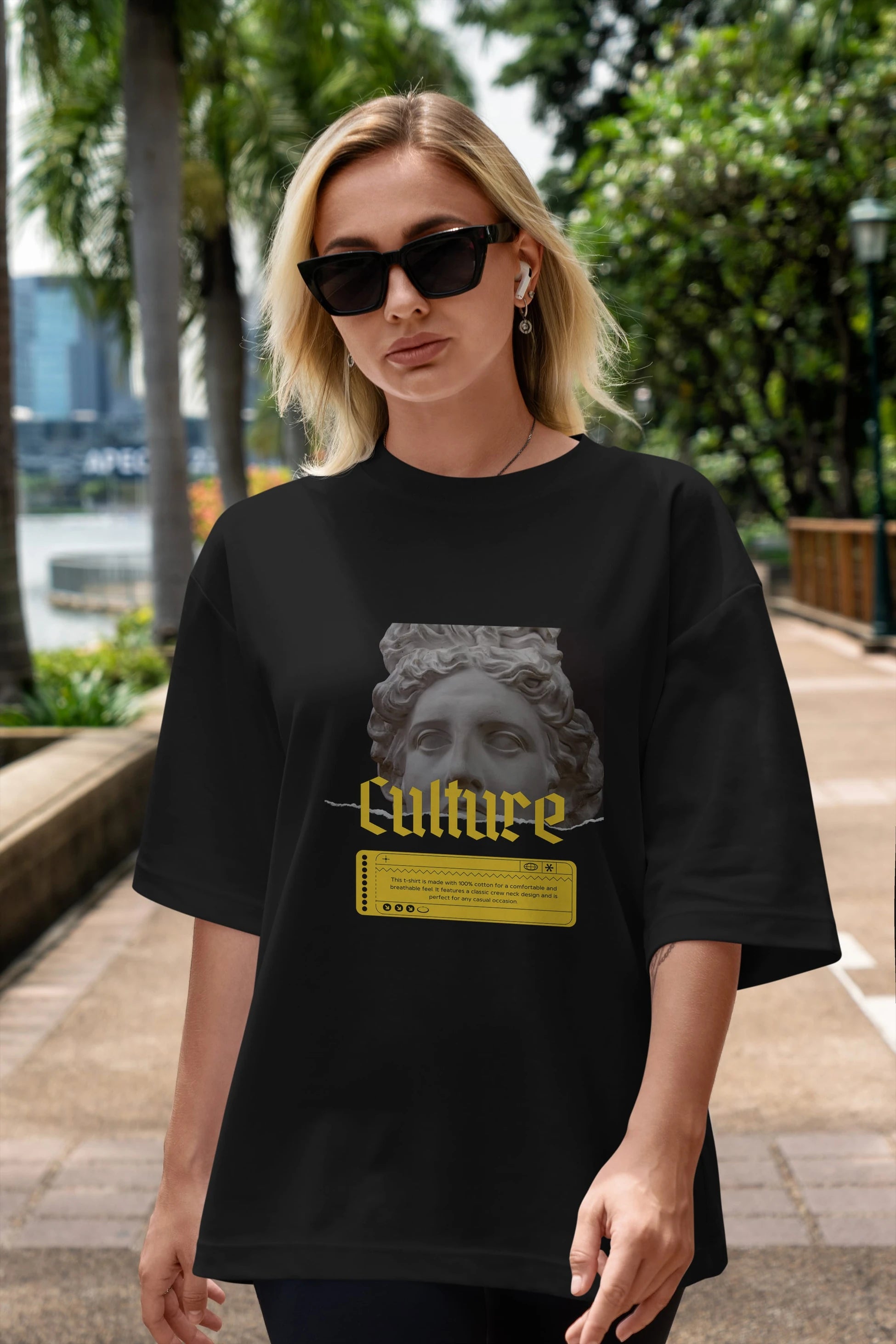 Culture Yazılı Ön Baskılı Oversize t-shirt Erkek Kadın Unisex