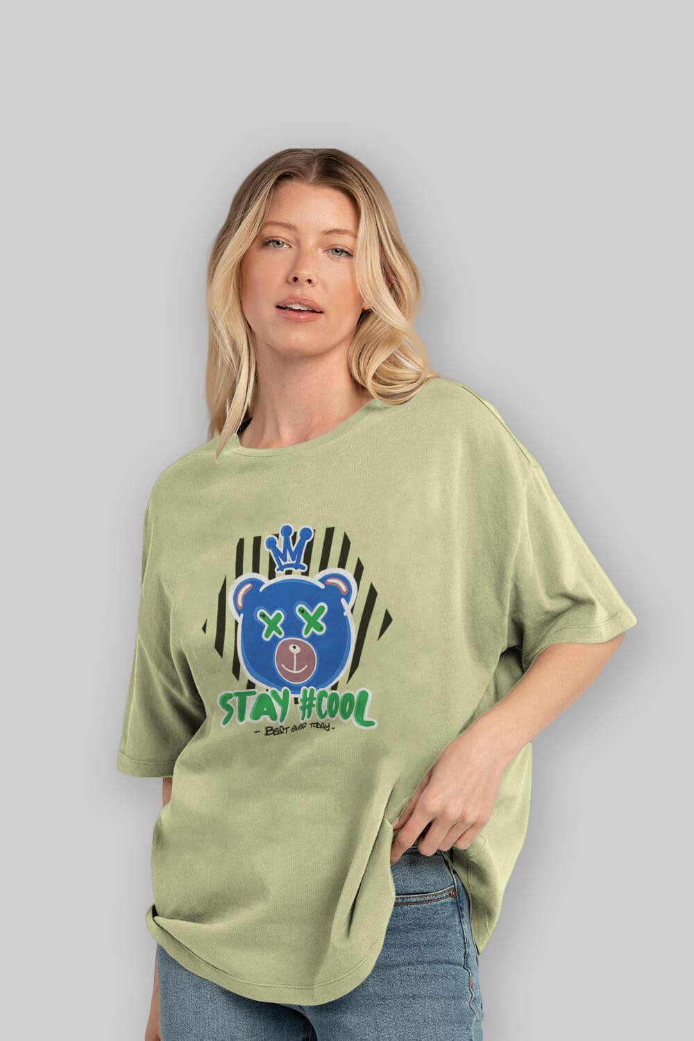 Stay Cool Bear Ön Baskılı Oversize t-shirt Erkek Kadın Unisex