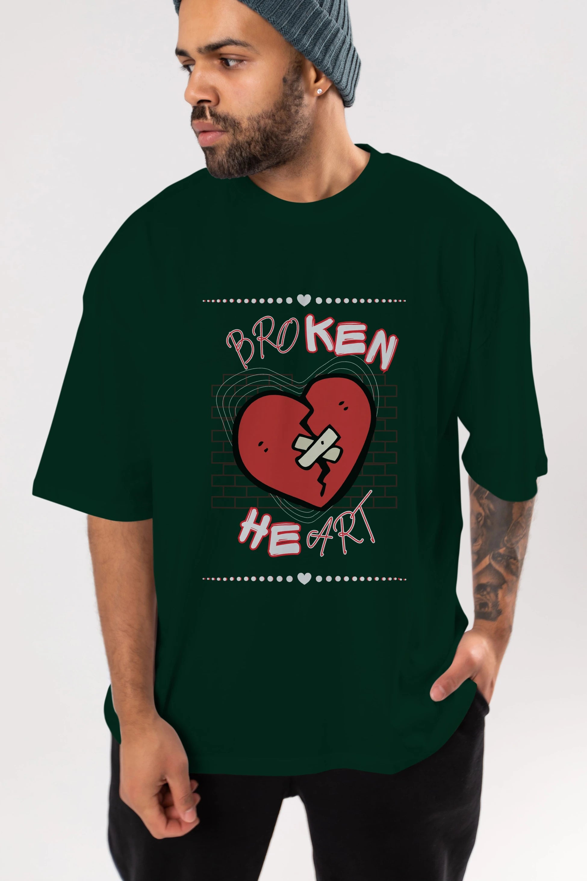 Broken Heart Yazılı Ön Baskılı Oversize t-shirt Erkek Kadın Unisex