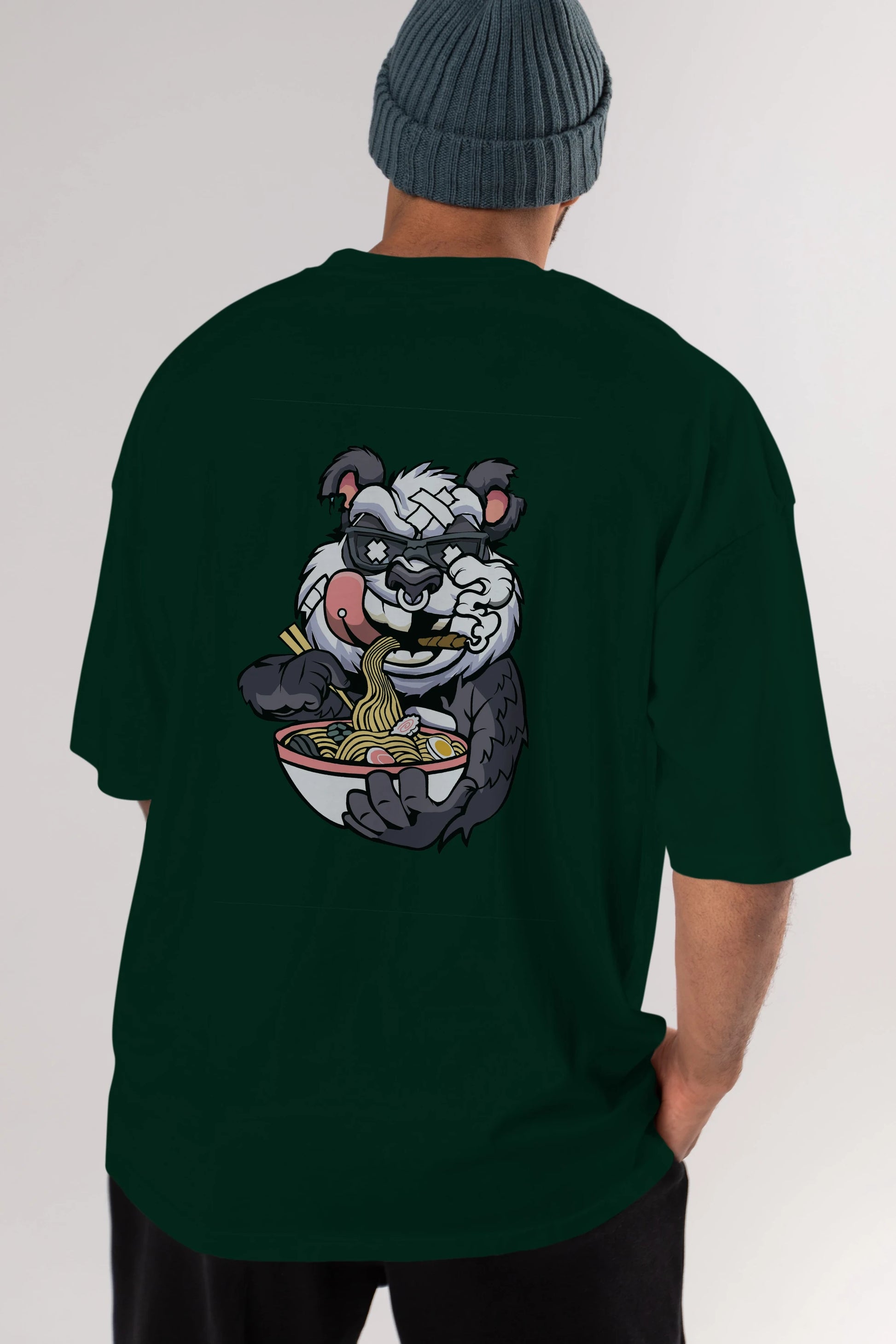 Panda Ramen Arka Baskılı Oversize t-shirt Erkek Kadın Unisex %100 Pamuk tişort