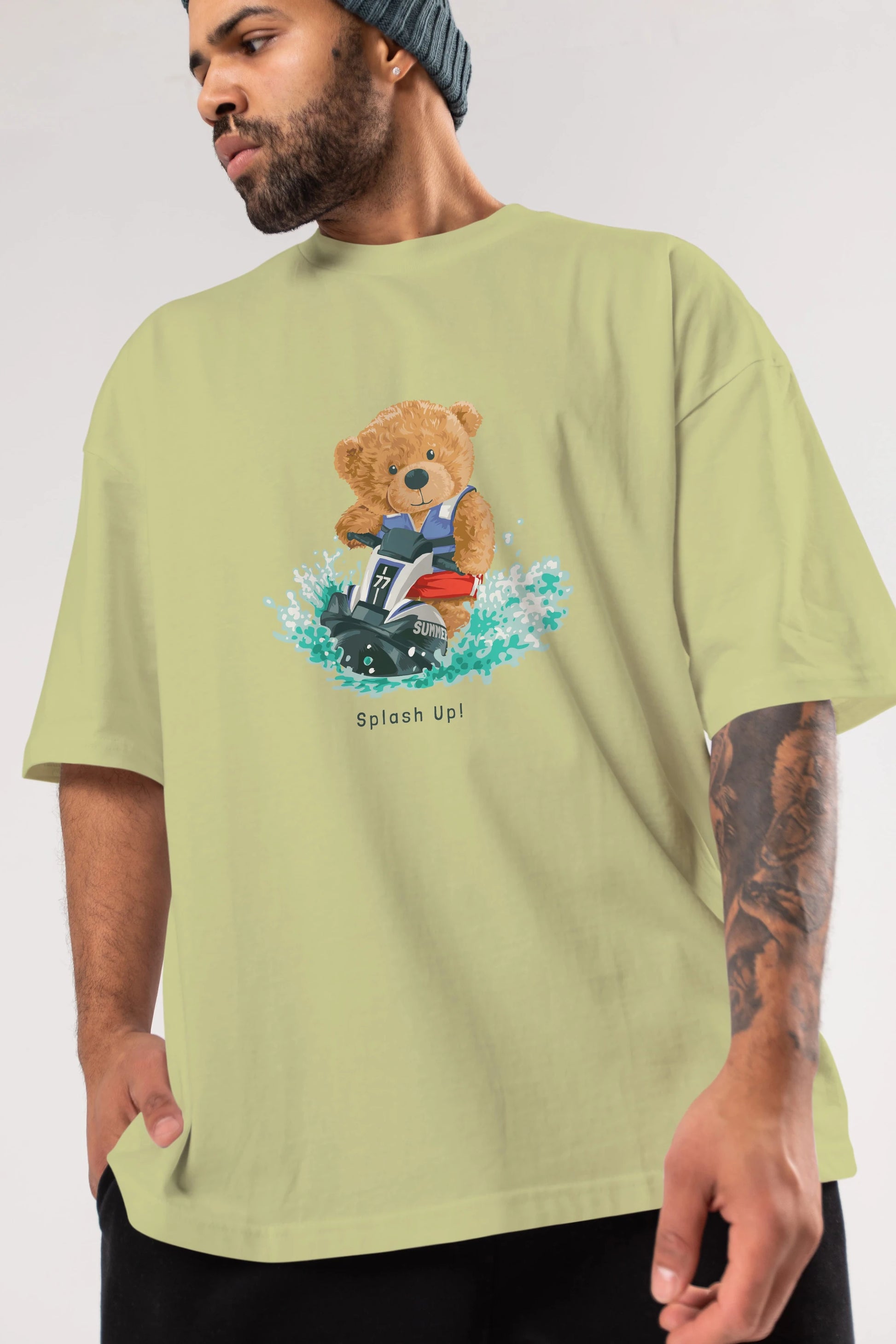 Teddy Bear Splash Up Ön Baskılı Oversize t-shirt Erkek Kadın Unisex %100 Pamuk