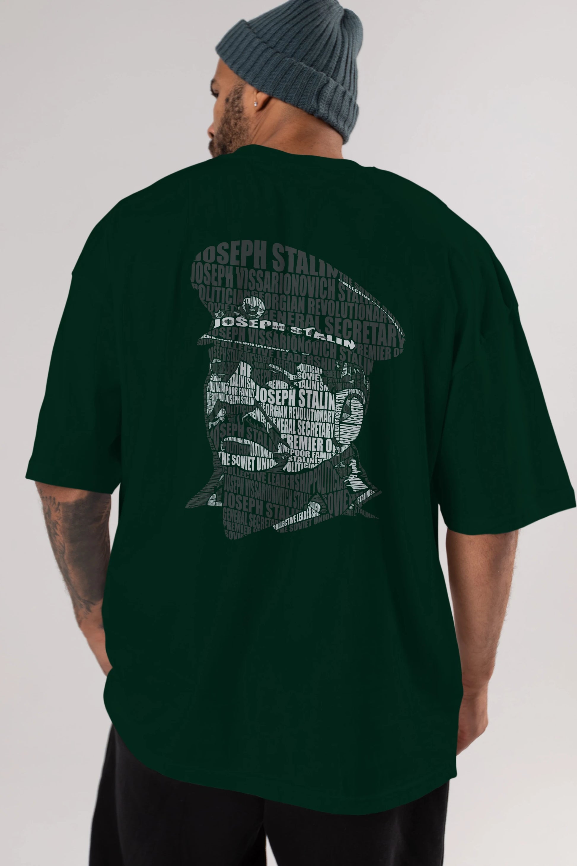 Joseph Stalin Calligram Arka Baskılı Oversize t-shirt %100 pamuk Erkek Kadın Unisex