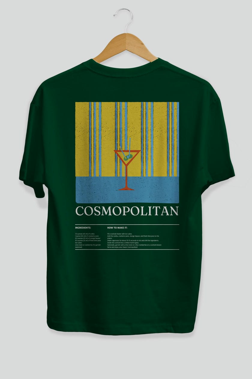 Cosmopolitan Kokteyl Serisi Arka Baskılı Oversize t-shirt Erkek Kadın %100 Pamuk Bisiklet Yaka tişort