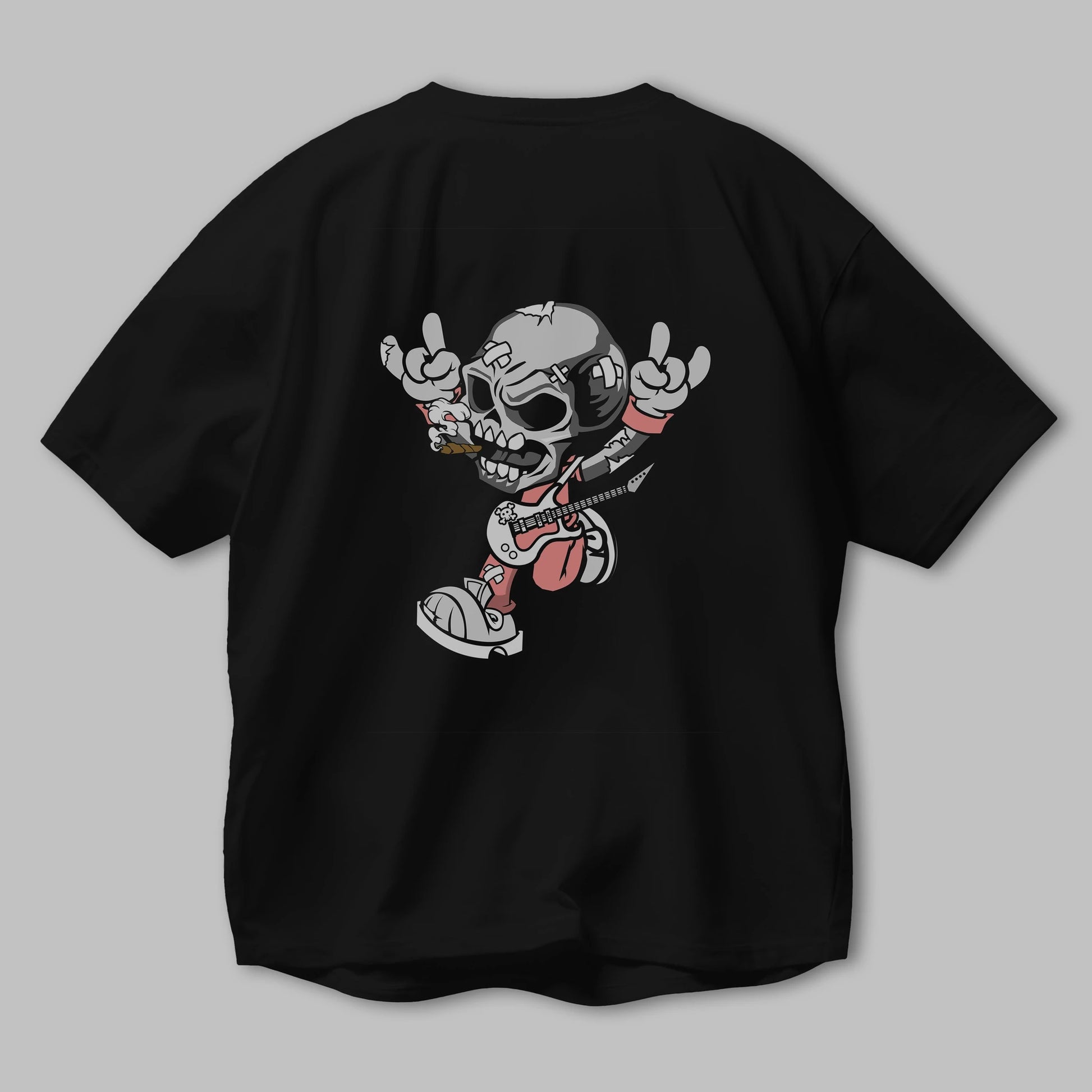 Skull Metal Sign Arka Baskılı Oversize t-shirt Erkek Kadın Unisex %100 Pamuk tişort