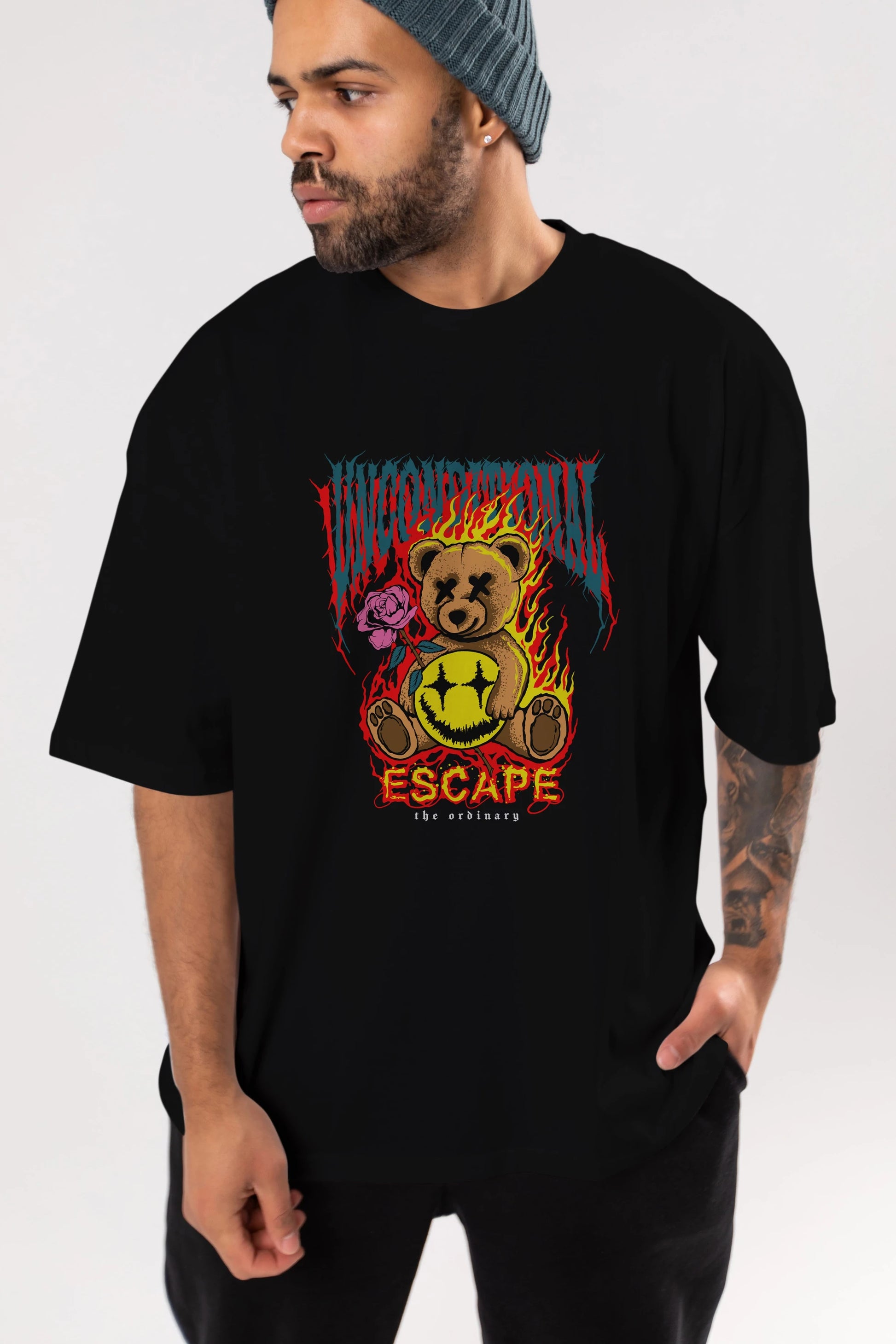 Escape Bear Ön Baskılı Oversize t-shirt Erkek Kadın Unisex