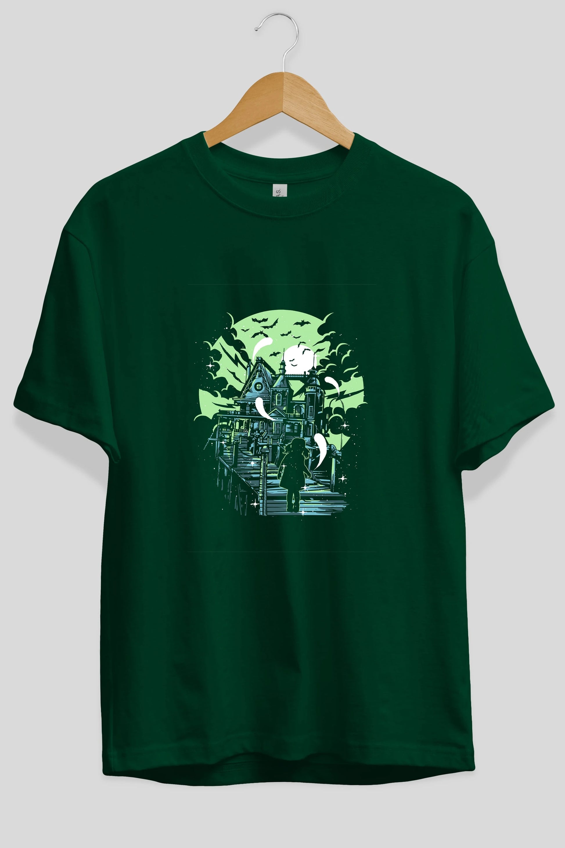 Haunted House Ön Baskılı Oversize t-shirt Erkek Kadın Unisex %100 Pamuk tişort