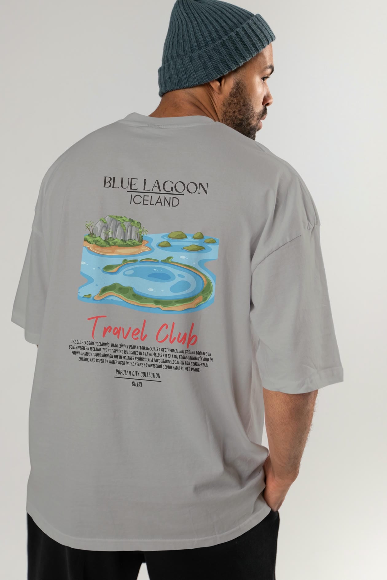 Blue Lagoon İceland Arka Baskılı Oversize t-shirt Erkek Kadın Pamuk Bisiklet Yaka tişort