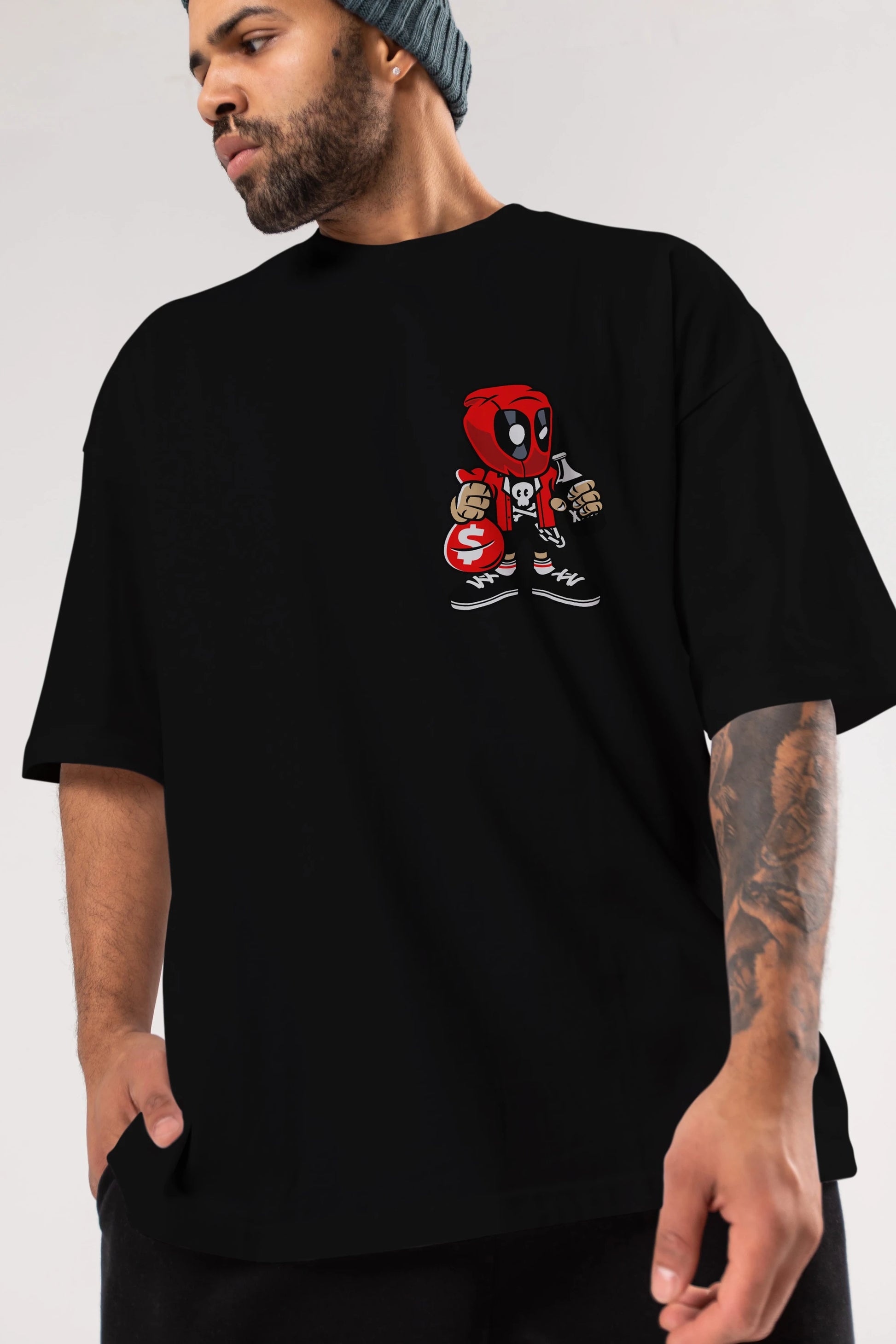 Deadpool (20) Ön Sol Baskılı Oversize t-shirt Erkek Kadın Unisex %100 Pamuk Bisiklet Yaka tişort