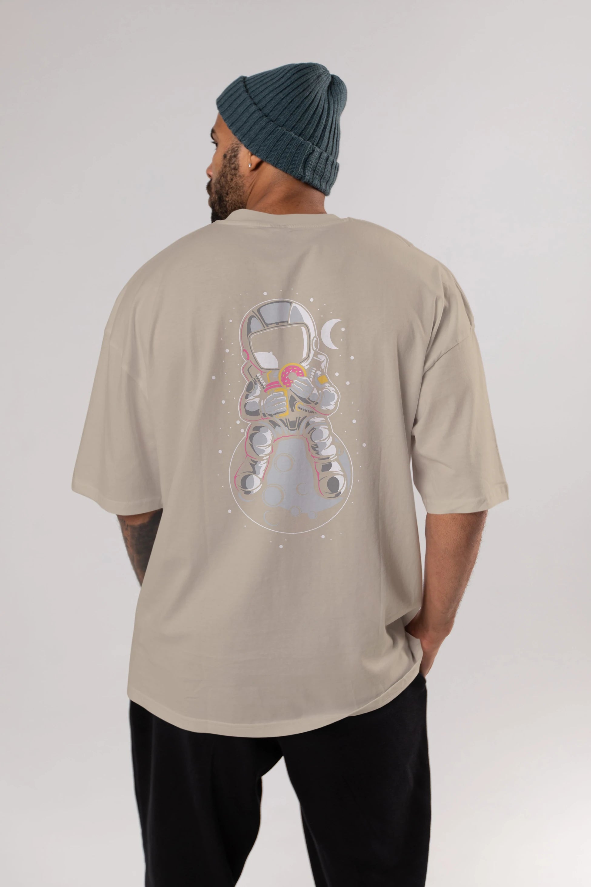 Astronaut Donuts Arka Baskılı Oversize t-shirt Erkek Kadın Unisex