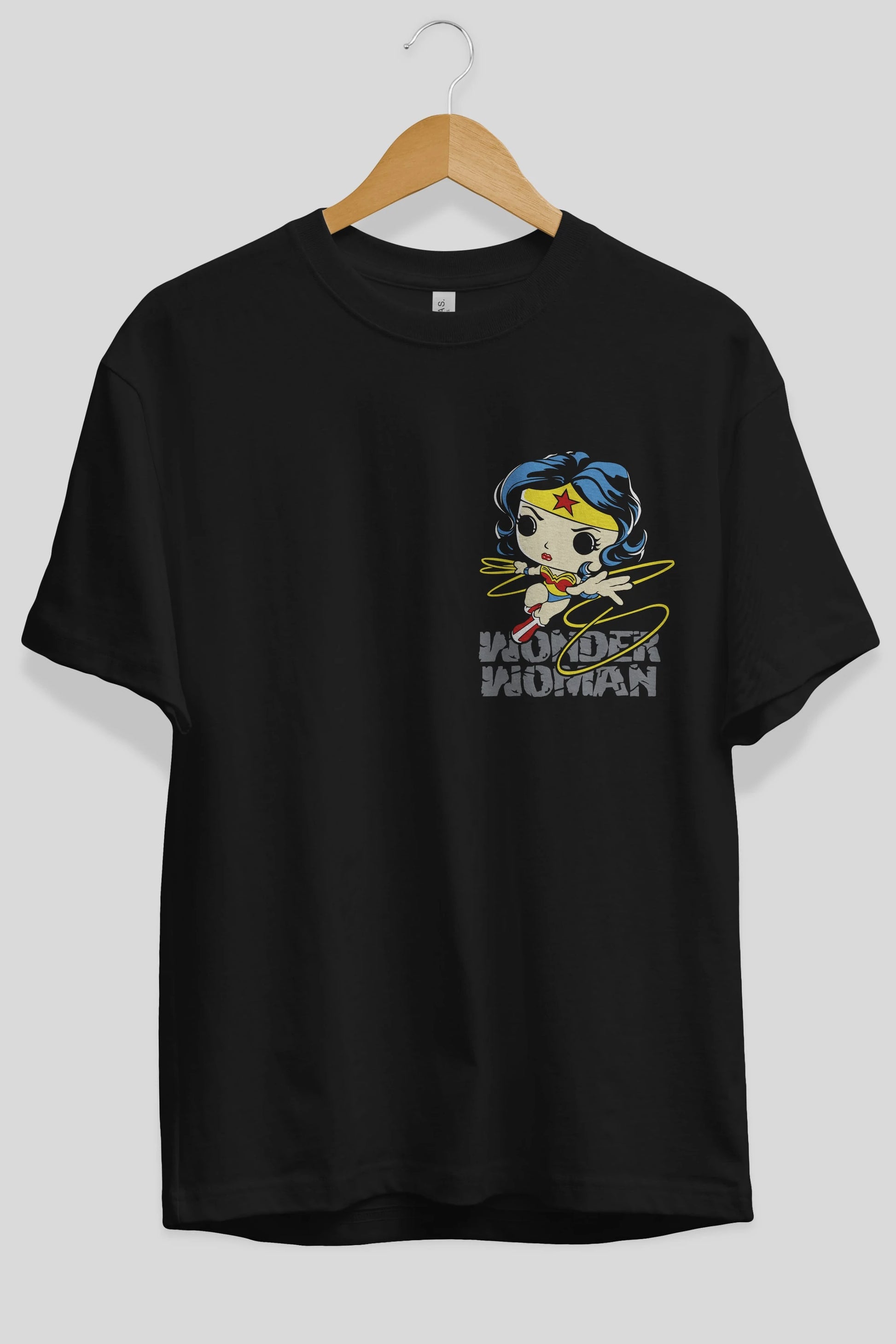 Wonder Woman Ön Sol Baskılı Oversize t-shirt Erkek Kadın Unisex %100 Pamuk Bisiklet Yaka tişort