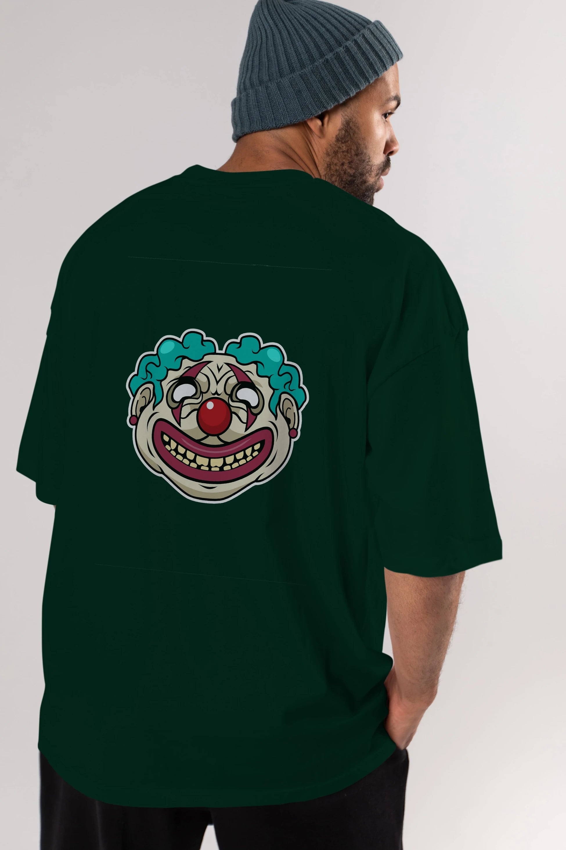 Clown Head Arka Baskılı Oversize t-shirt Erkek Kadın Unisex %100 Pamuk tişort