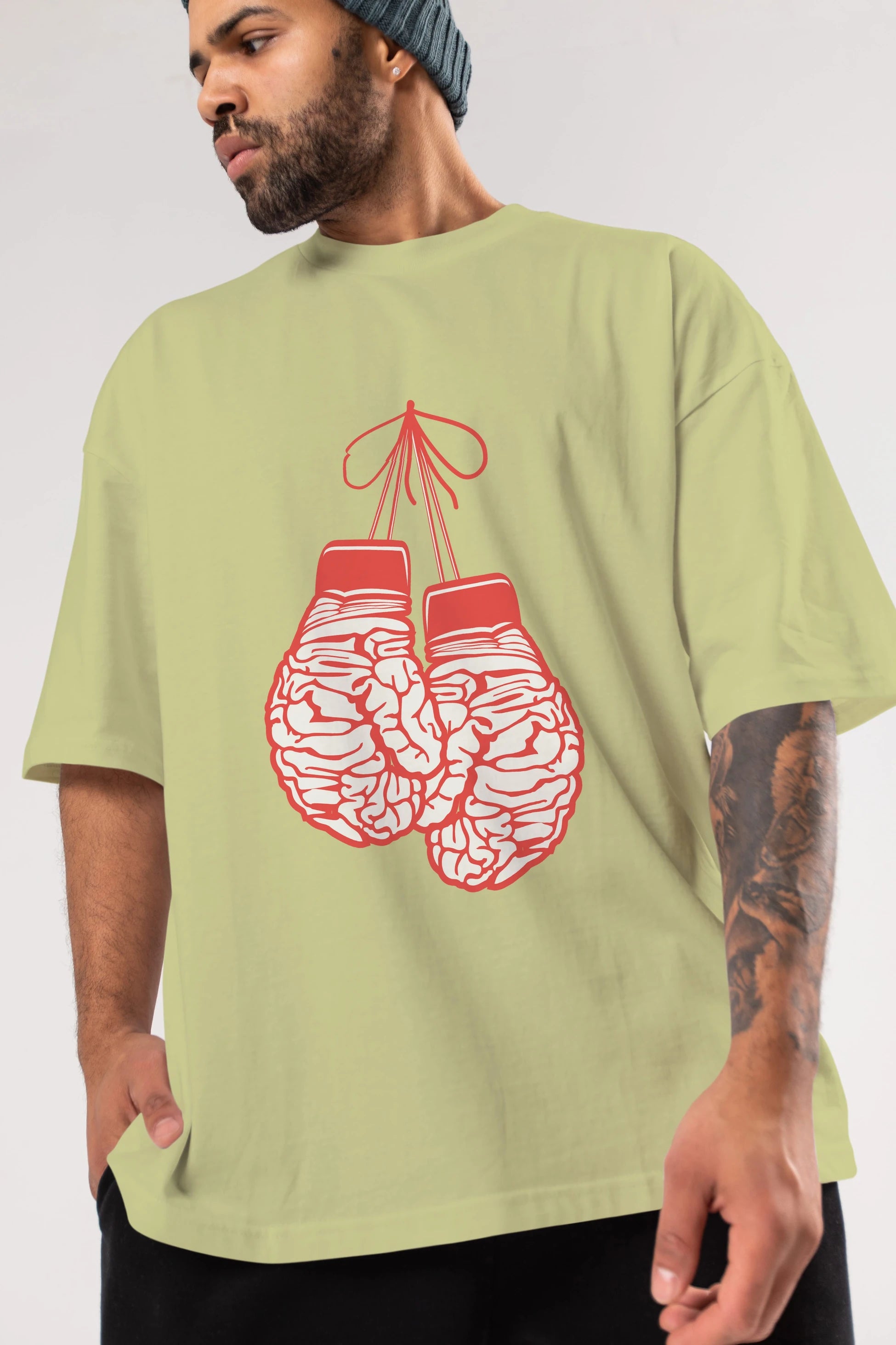 Brain Gloves Ön Baskılı Oversize t-shirt %100 pamuk Erkek Kadın Unisex