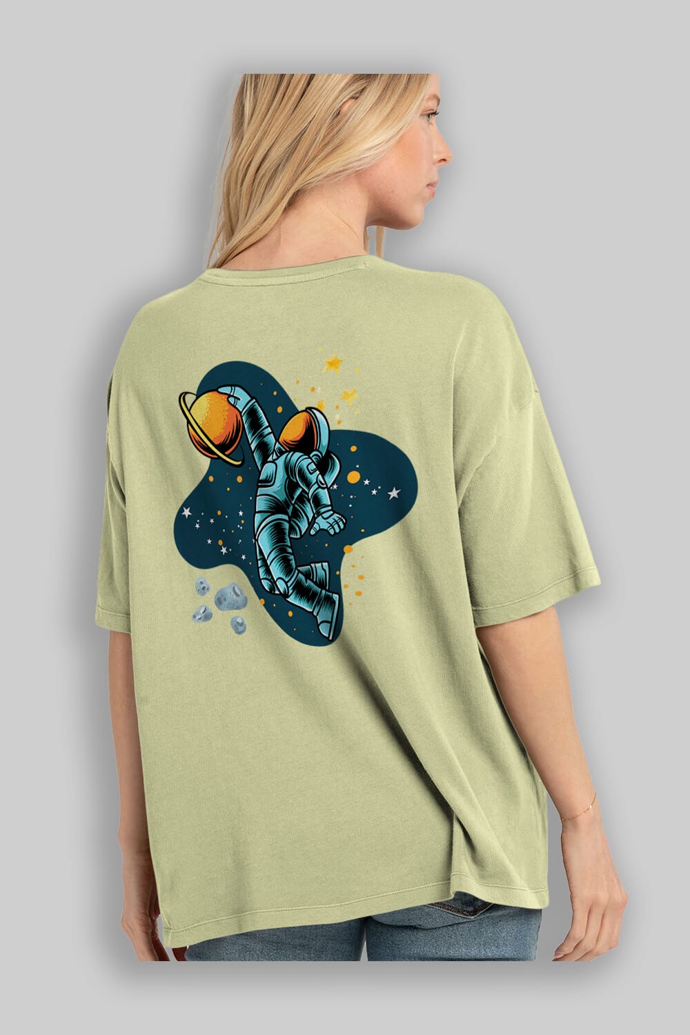 Astronot Basketbol Arka Baskılı Oversize t-shirt Erkek Kadın Unisex