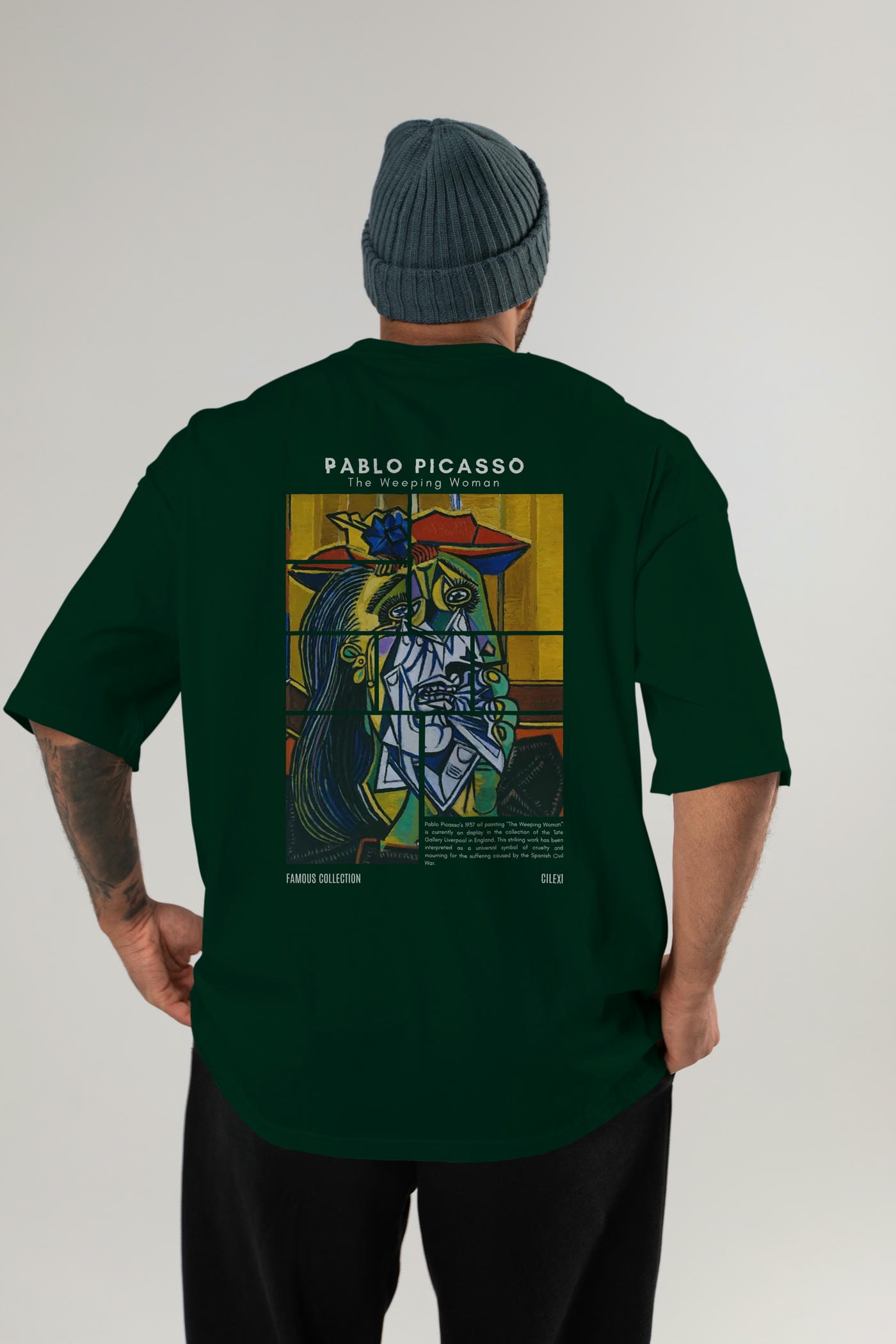Pablo Picasso Arka Baskılı Oversize t-shirt Erkek Kadın Bisiklet Yaka Pamuk tişort